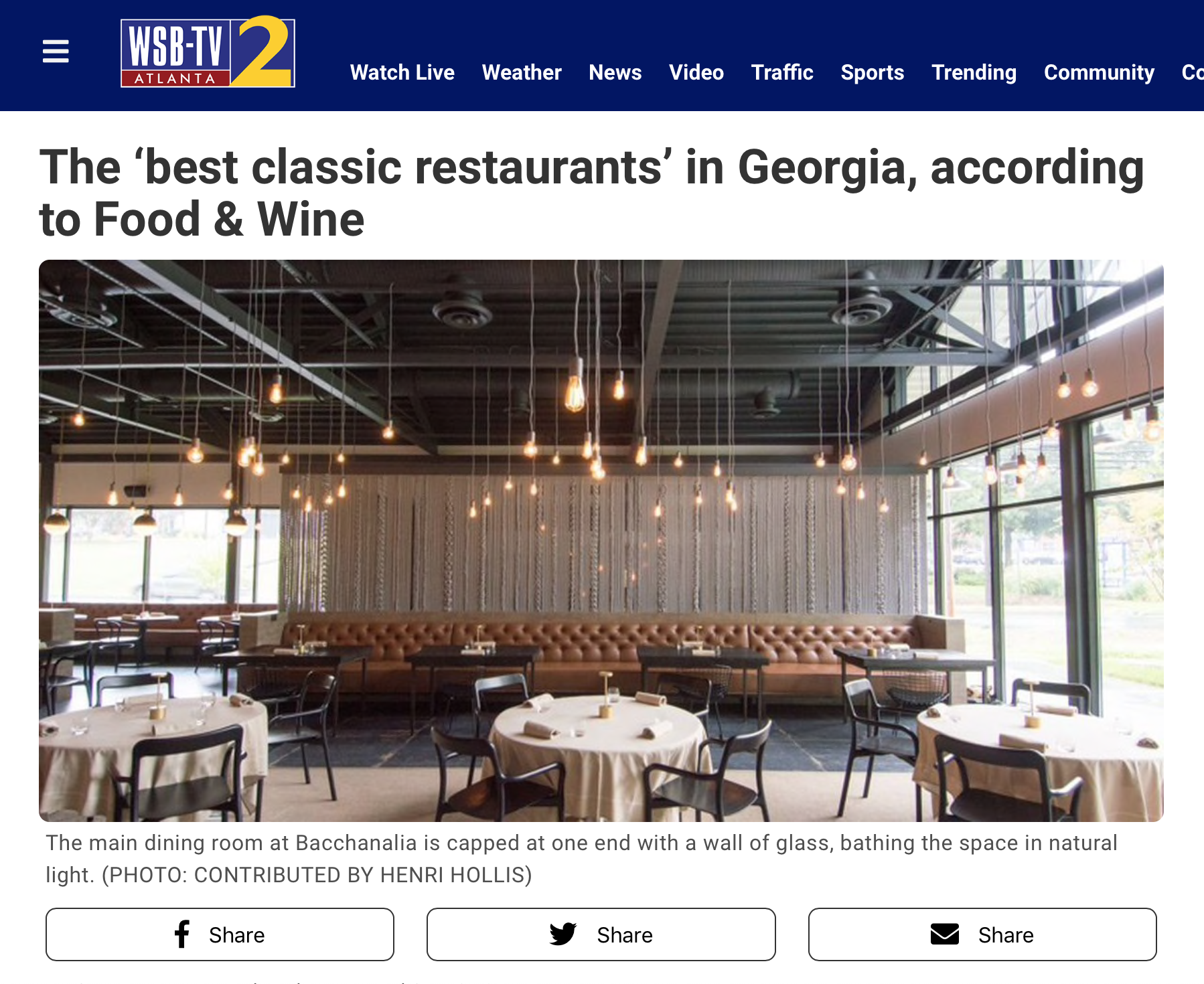 Atlanta Journal-Constitution and WSB Online Recognizes Bacchanalia for Food And Wine's 'Best Classic Restaurants' in Georgia
