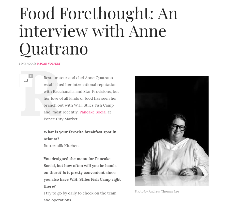 Atlanta INtown: Food Forethought with Anne Quatrano
