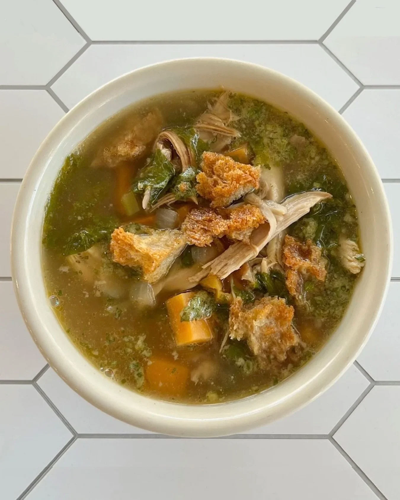 It&rsquo;s soup season at Star Provisions&hellip; chicken vegetable soup with salsa verde and sourdough croutons ☆