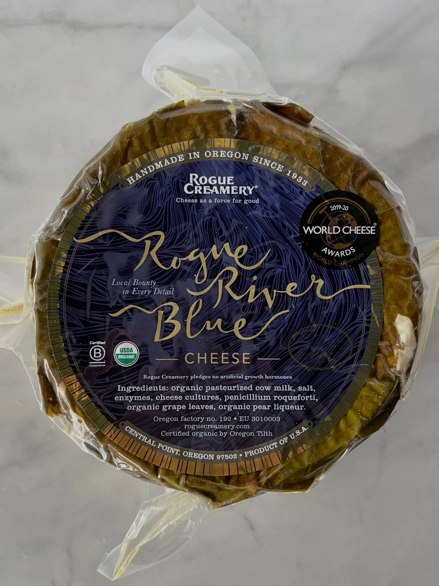 The cooler temperatures &amp; wet weather of Oregon&rsquo;s Rogue Valley means it is time for the limited edition, seasonal Rogue River Blue Cheese -  Wrapped in grape leaves and soaked in pear spirits it&rsquo;s perfect for the holidays! 
Now availa