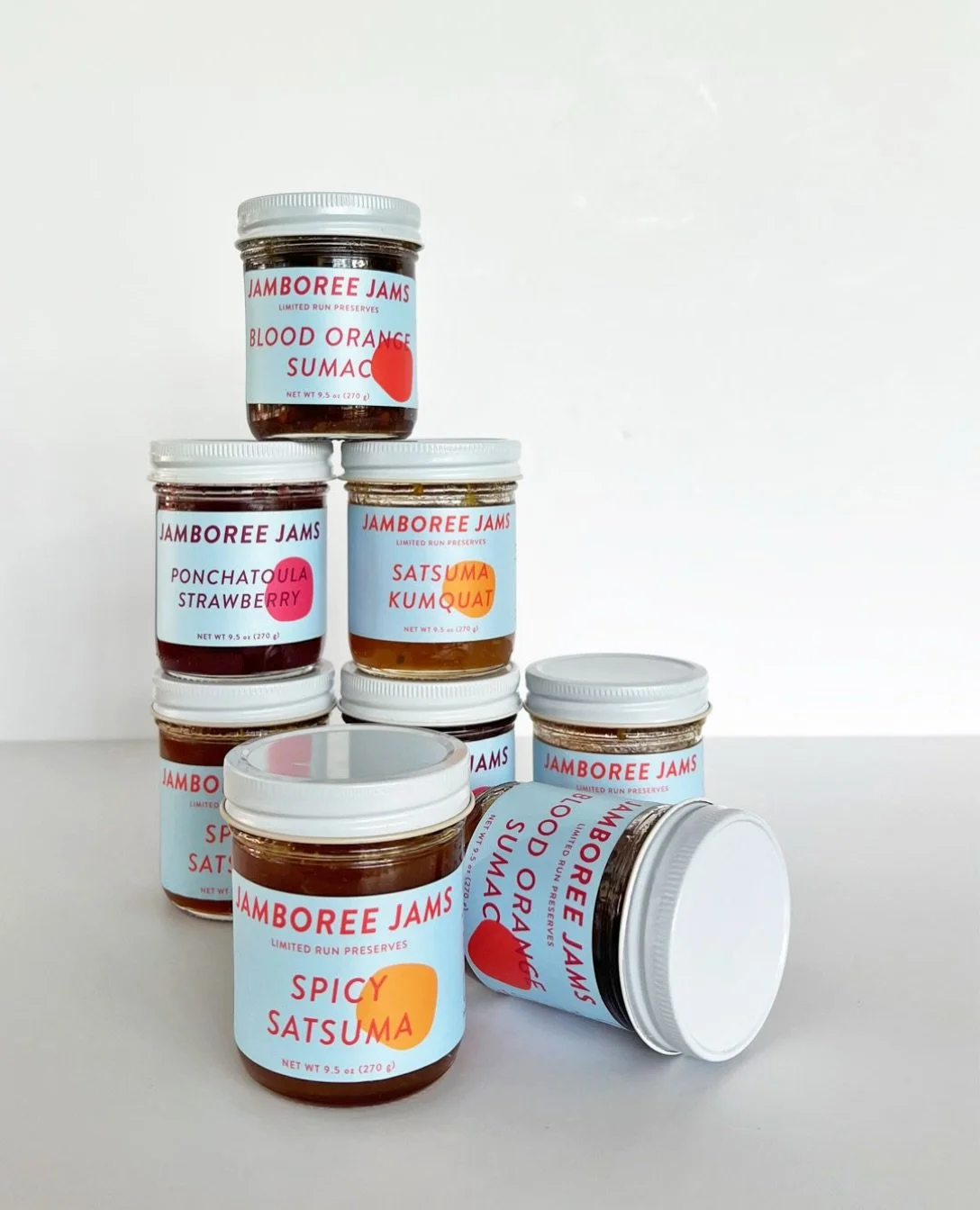 An assortment of @jamboreejams have been restocked at Star - pairings like Spicy Satsuma, Blood Orange Sumac and one of their most popular flavors, Ponchatoula Strawberry! 🍓