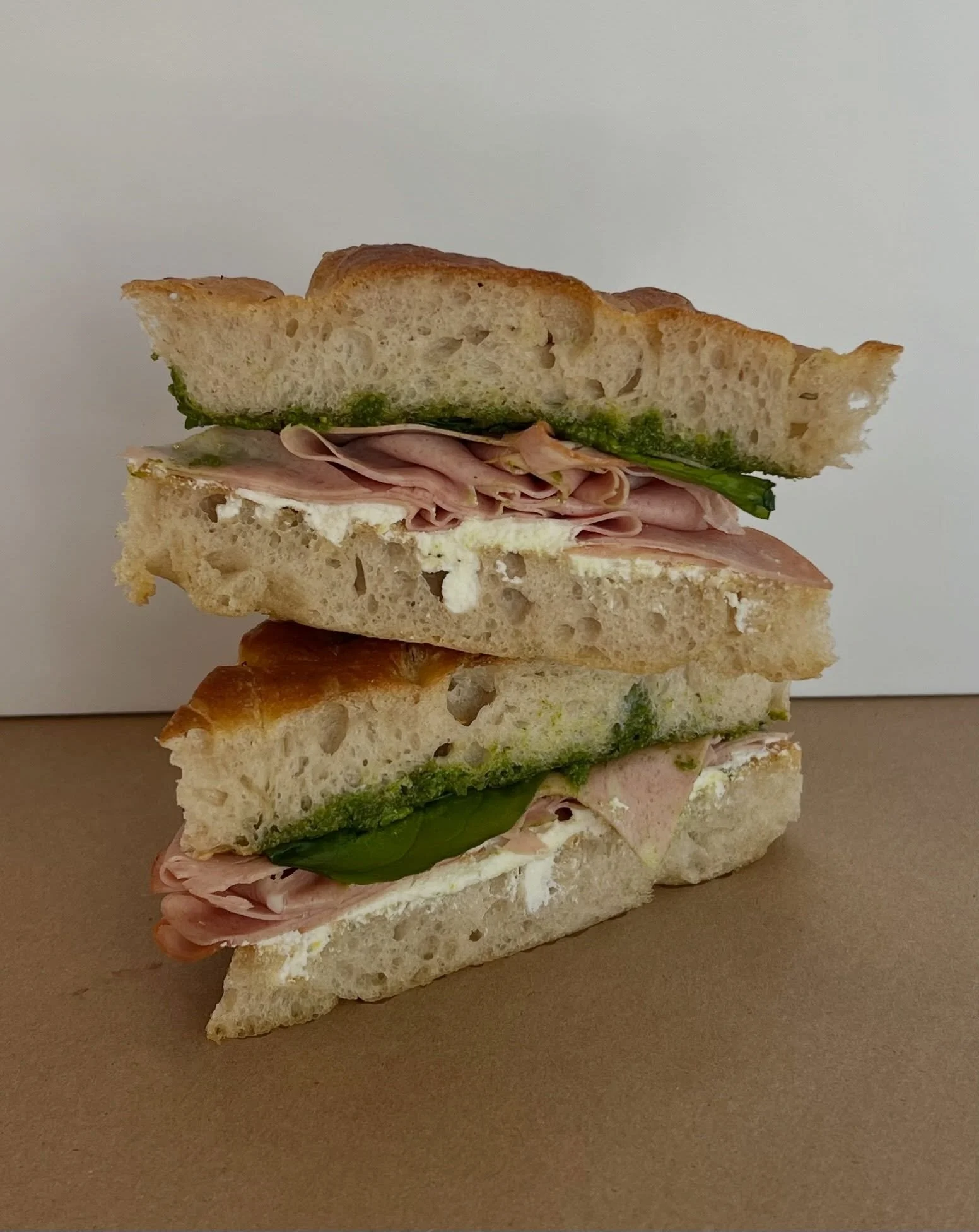 New additions to our sandwich menu include Mortadella with Pistachio, Arugula, Ricotta on House made Focaccia!