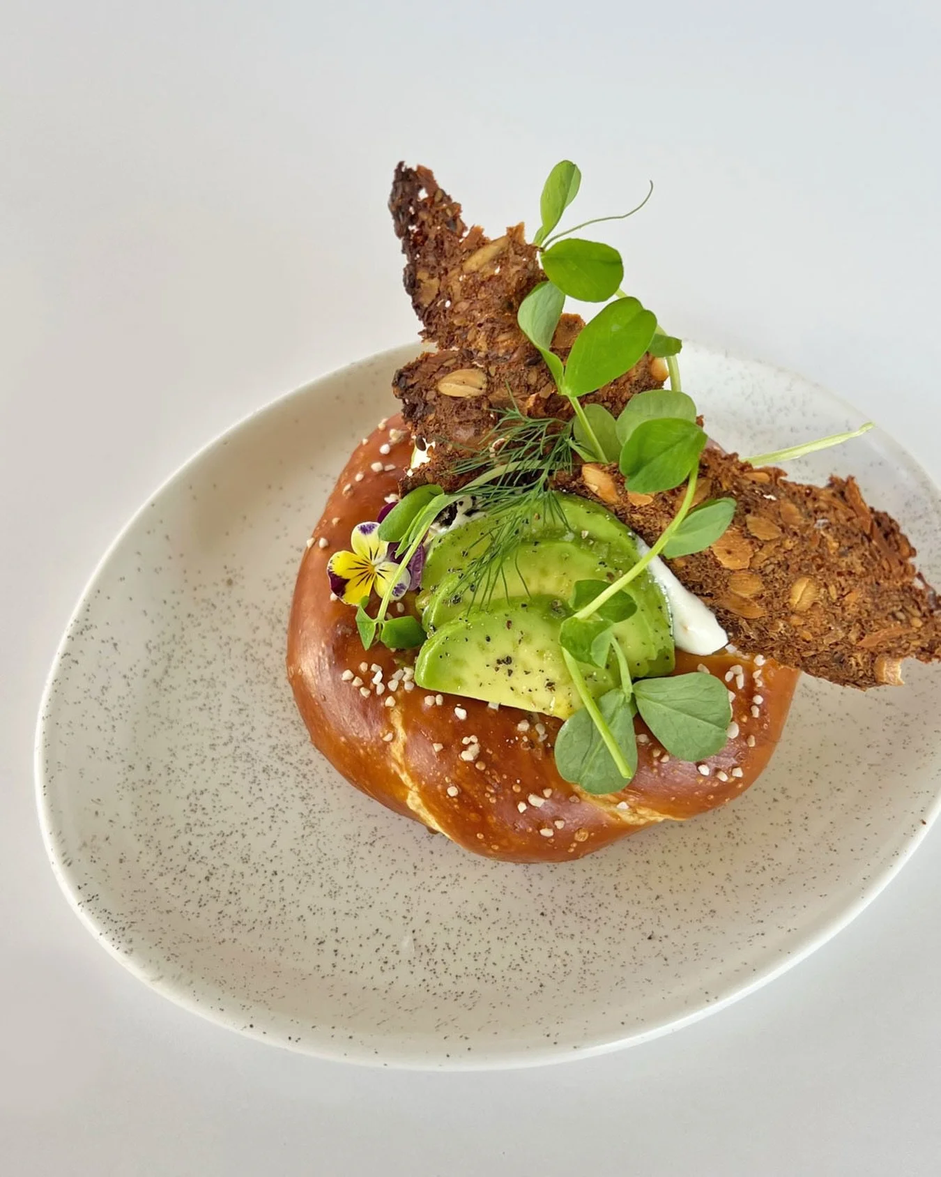 Summerland pretzel, avocado, soft - cooked egg &amp; goat cheese!