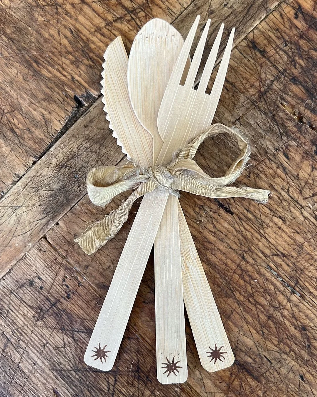 A collection of party - ready, compostable flat ware &amp; plates are now at Star Provisions!  @maaterrafamily makes bamboo forks, knives &amp; spoons sets as well as plates from palm leaves &mdash; all beautiful and responsibly made!