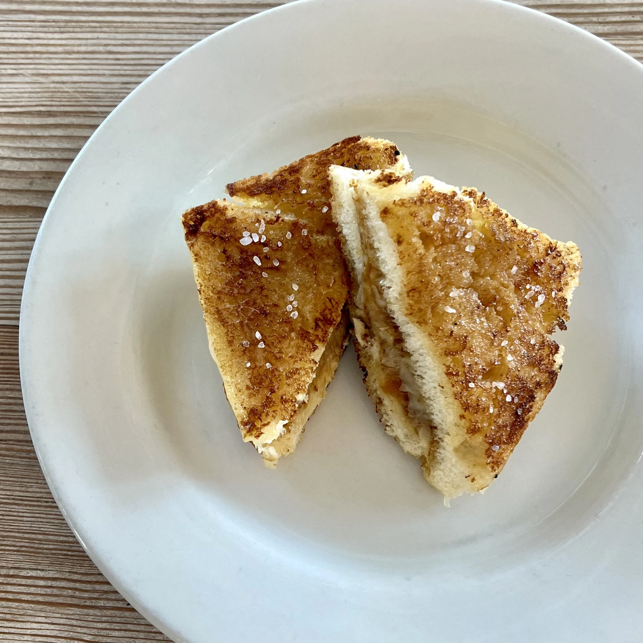 SANDWICHES:  Grilled White Cheddar, Honey, Apple Butter, Milk Bread
