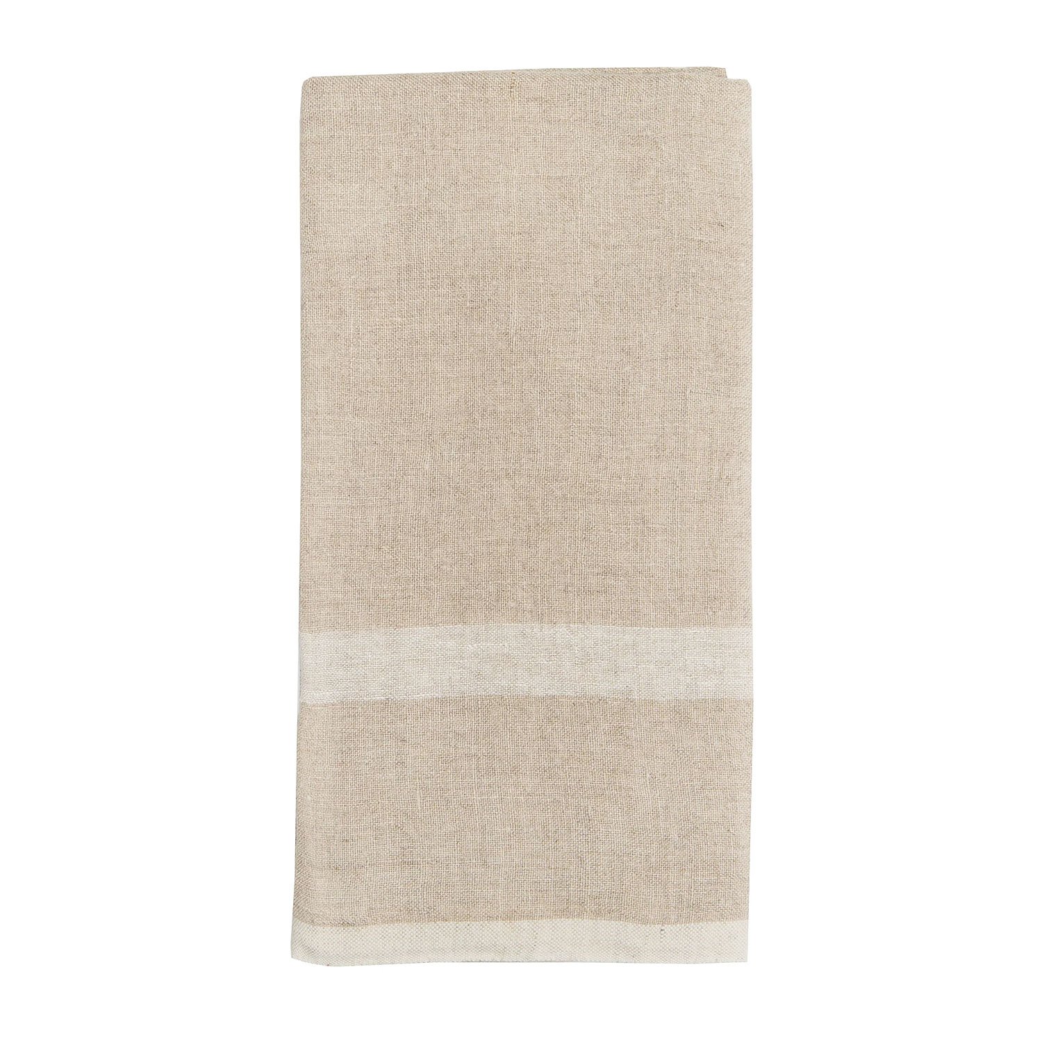 Laundered Linen Tea Towel - Natural & White
