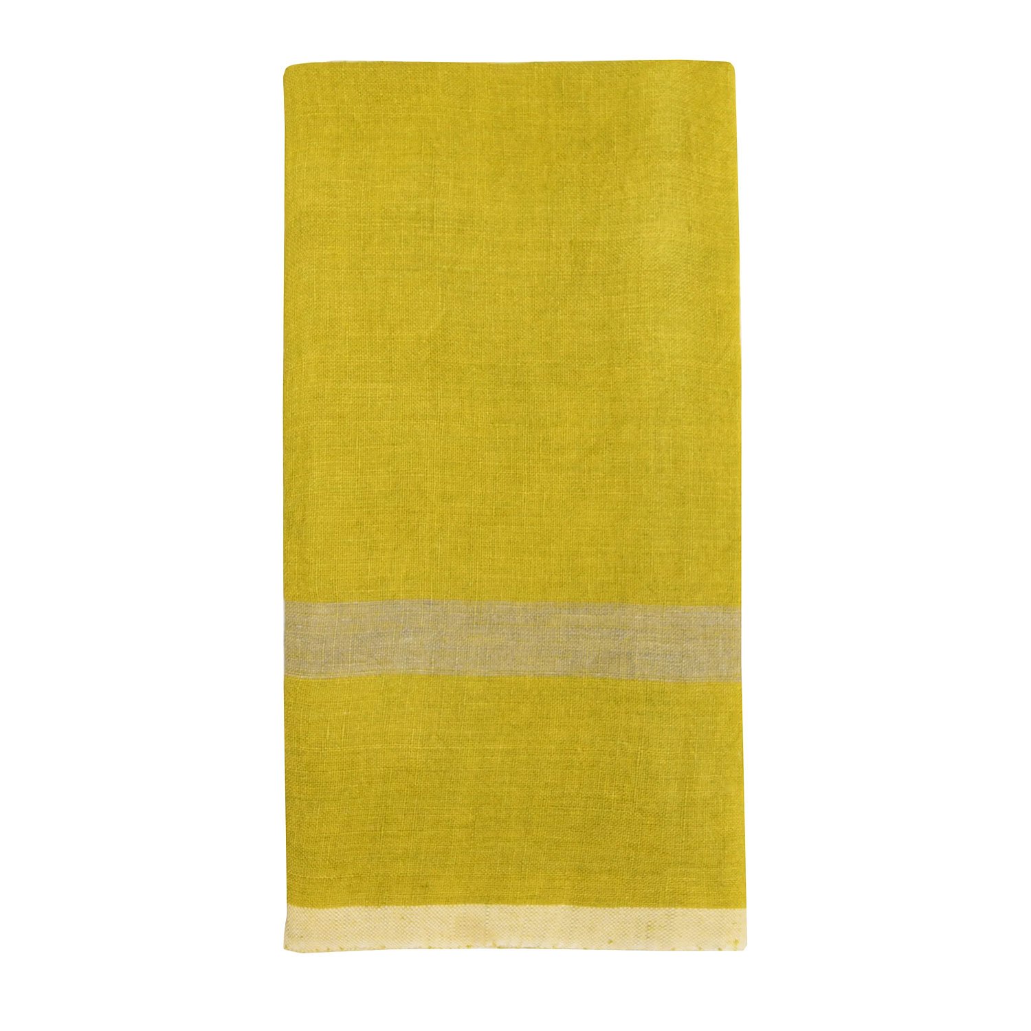 Laundered Linen Tea Towel - Lime & Gray