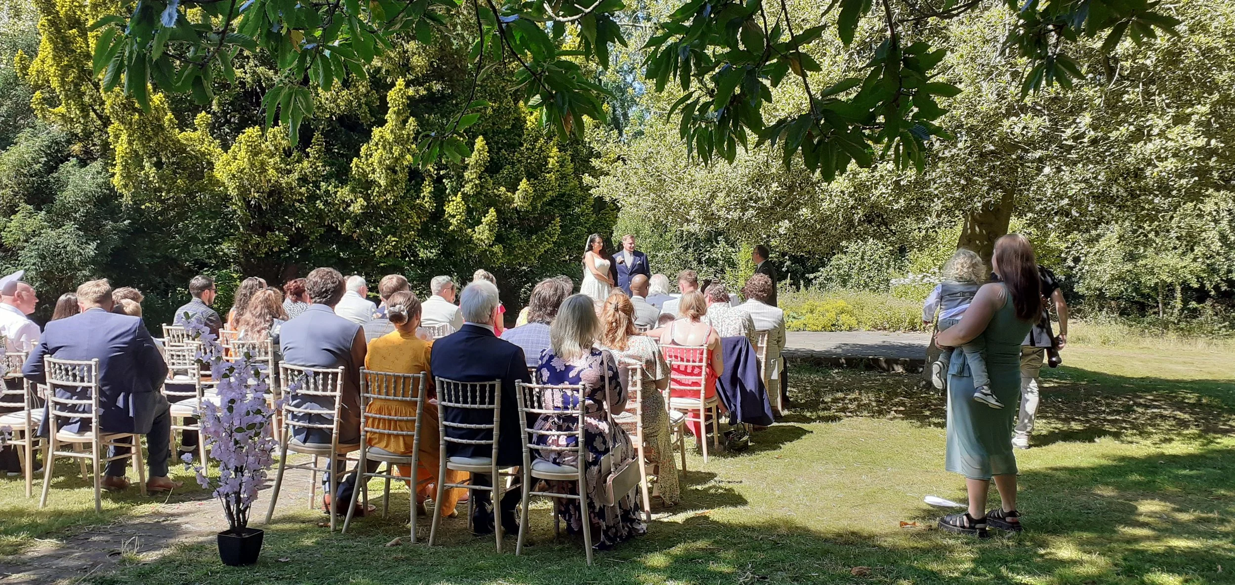 Guests enjoying a summer wedding at Wood Lane Countryside Centre, Sheffield
