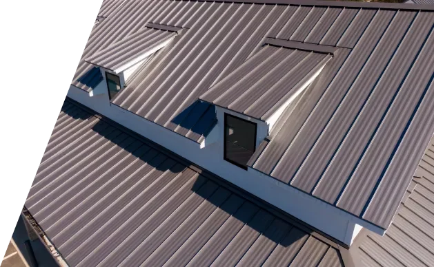 Modern metal roof with dormer windows.