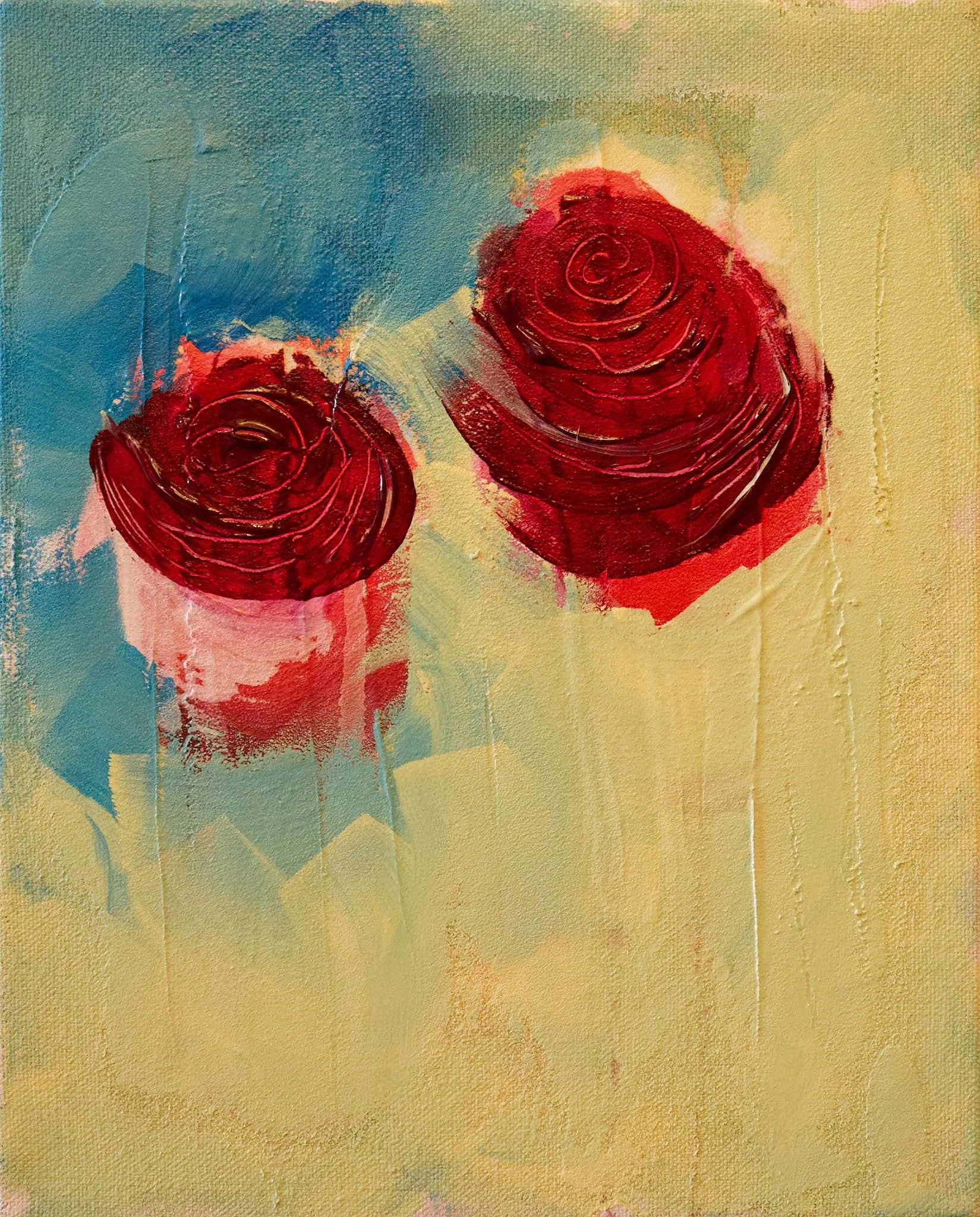 Untitled (Roses) 2025 / Acrylic and Chalk on Canvas / 10” x 8” (25 x 20 cm)