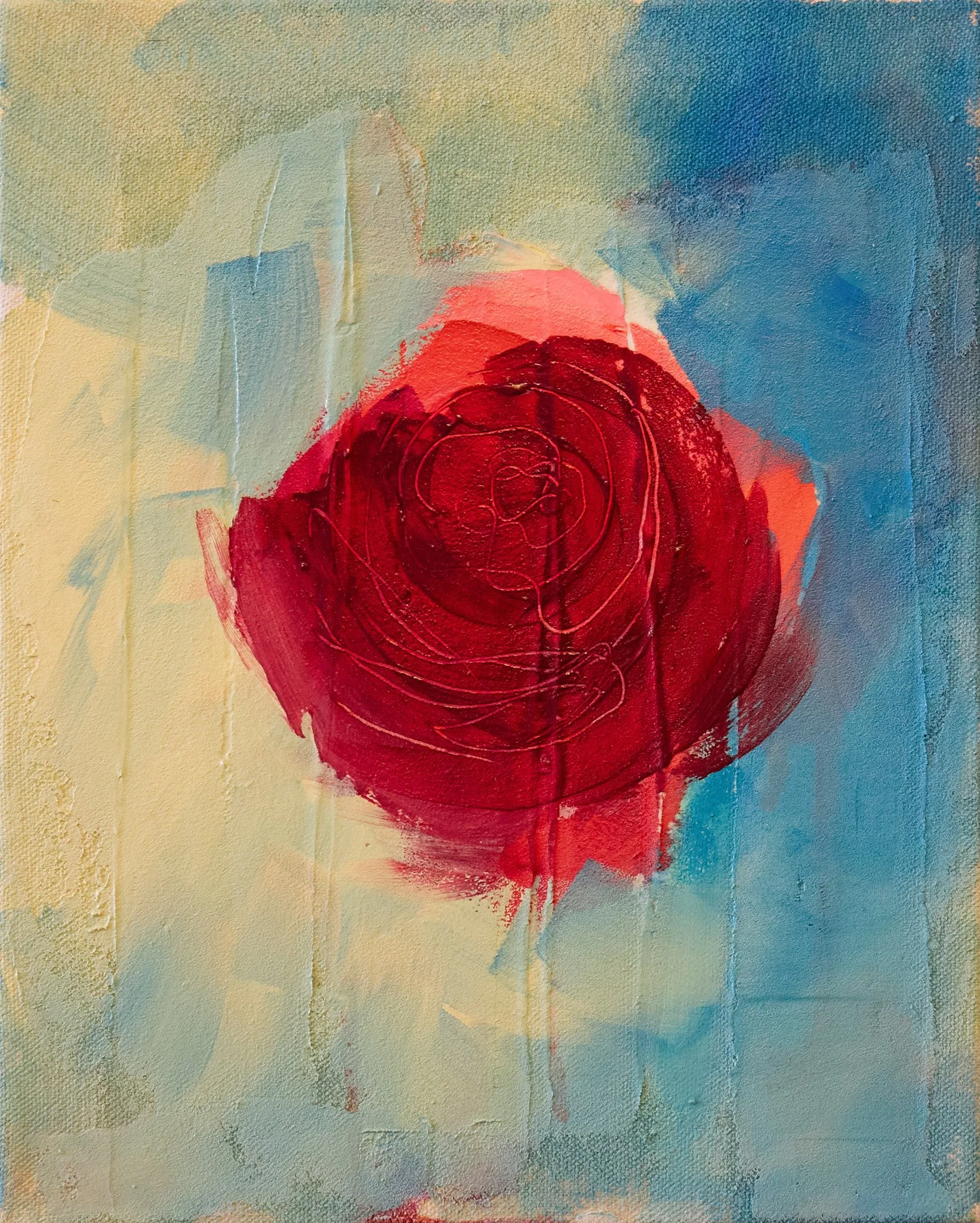 Untitled (Rose) 2025 / Acrylic and Chalk on Canvas / 10” x 8” (25 x 20 cm)