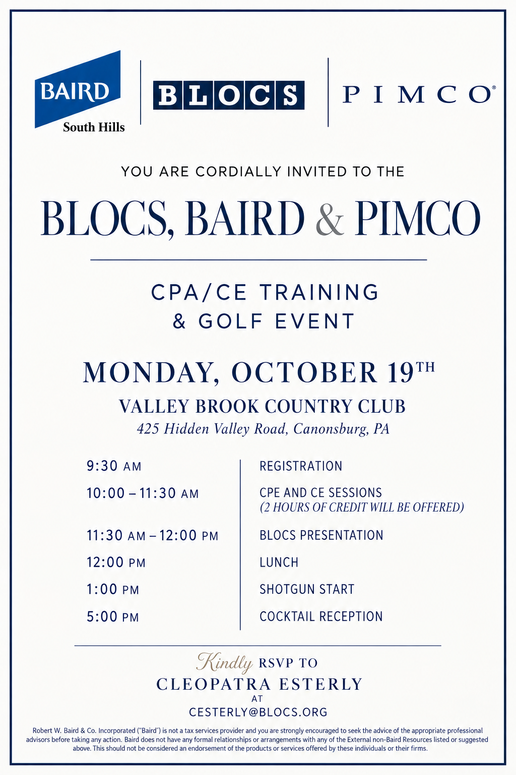 BLOCS, BAIRD &amp; PIMCO CPA/CE Training &amp; Golf Event