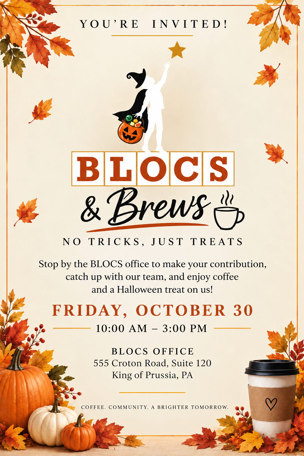 BLOCS &amp; Brews: No Tricks, Just Treats! Contribution Drop Off