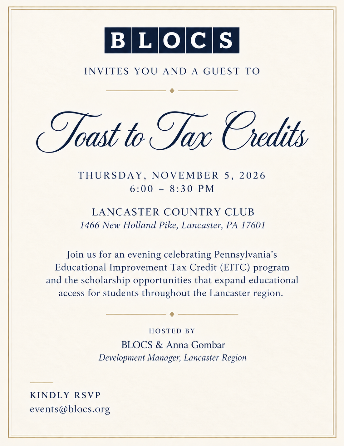 Toast to Tax Credits-Lancaster