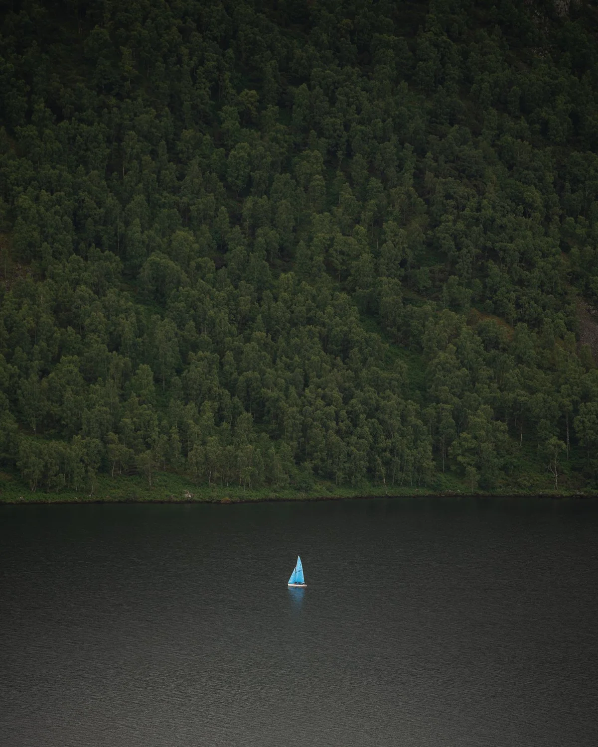lone sail boat in Lake District.