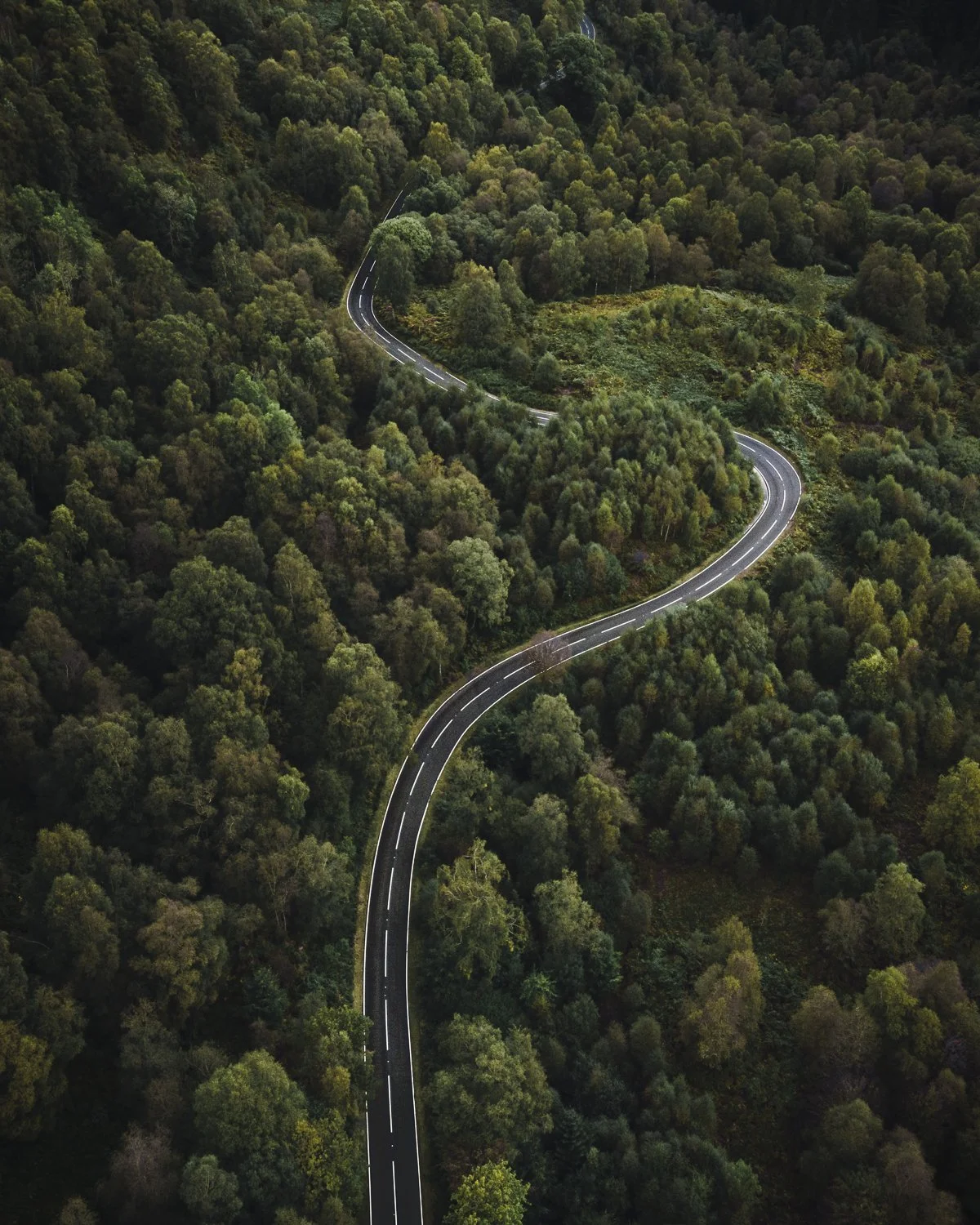 A scenic aerial view of a Duke's Pass near Aberfoyle.