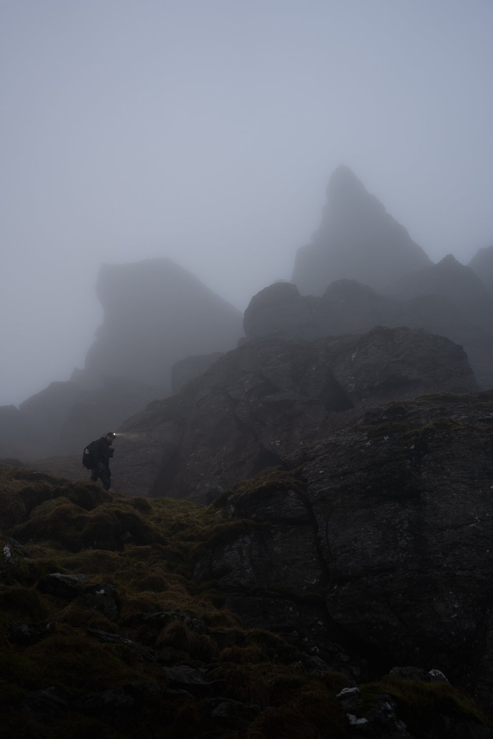 foggy ascent to a Cobbler in Arrochar Alps.