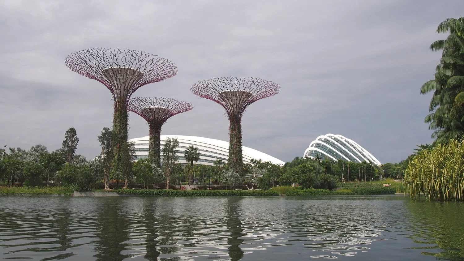 Singapore's Gardens by the Bay with cloudy sky.