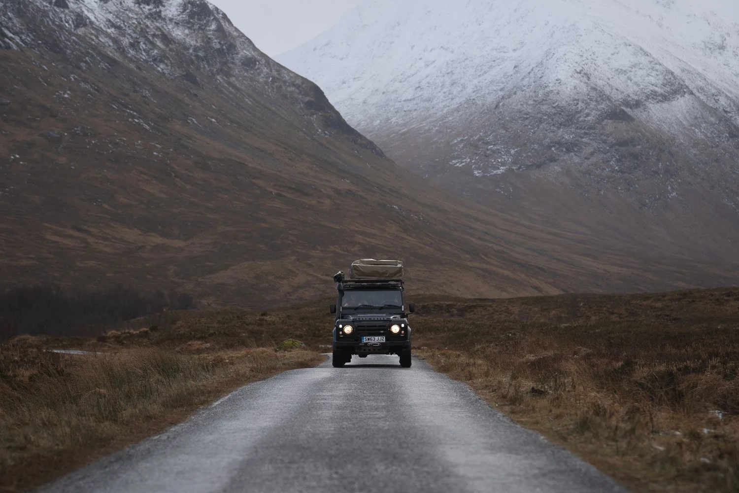 Land Rover on the Glen Etive road.
