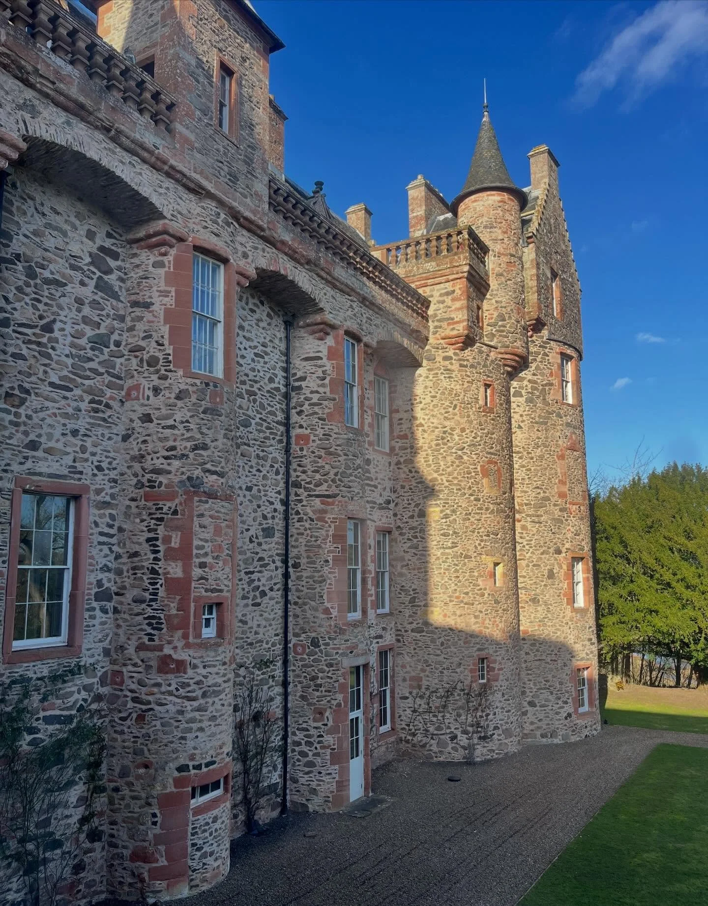 Thirlestane Castle, Lauder.

From the front the castle today has echoes of a French chateau, with grand turrets put in place by the first, and only, Duke of Lauderdale. He was a man of unrivalled power and influence in Scotland, and the portraits of 