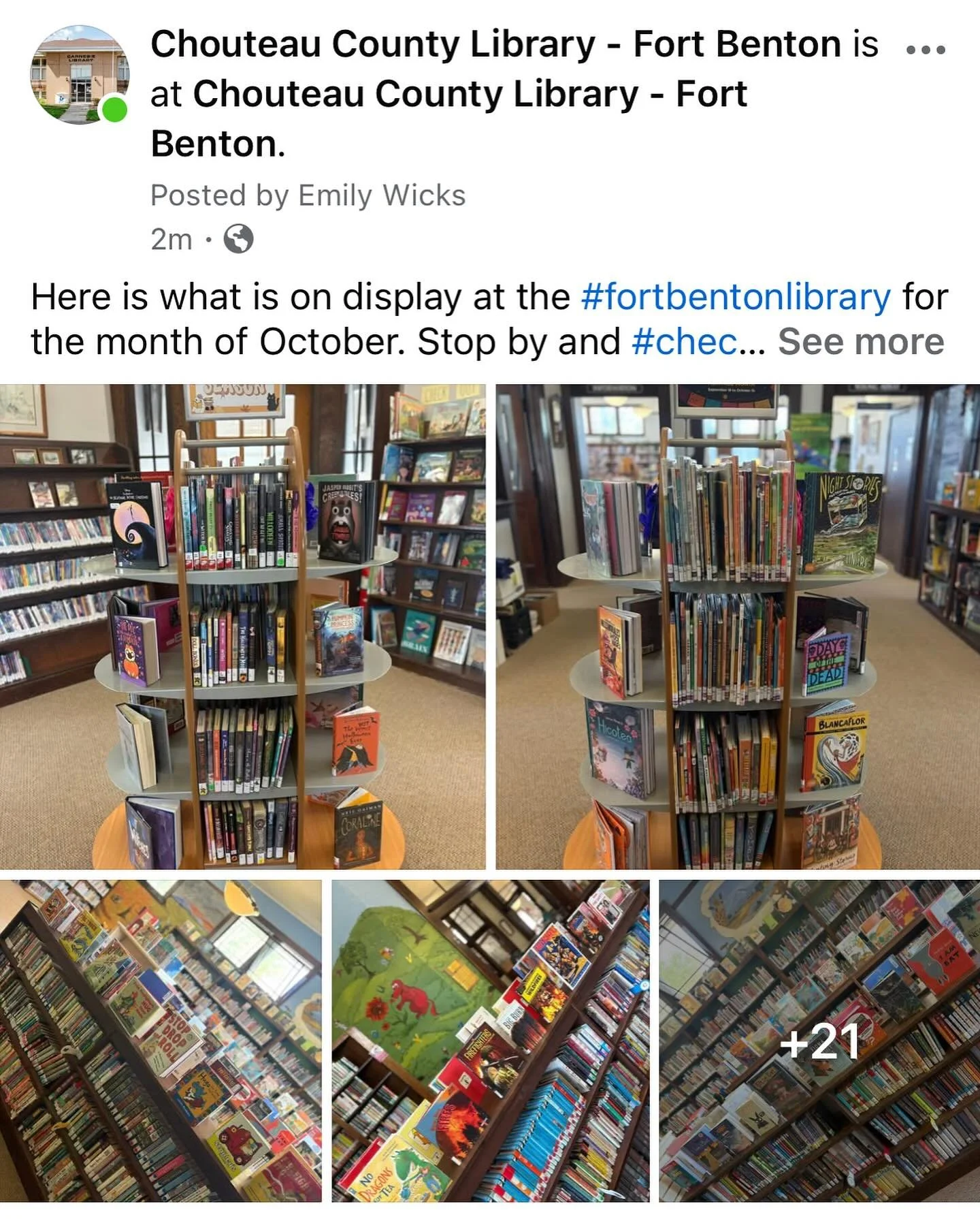 ~Wonder Wednesday~

Wonder what is on display at the #fortbentonlibrary for the month of October?

#checkout our Facebook page at Chouteau County Library or #stopby and see for yourself! 

#wonderwednesday #octoberdisplays #october #spookyseason #hal