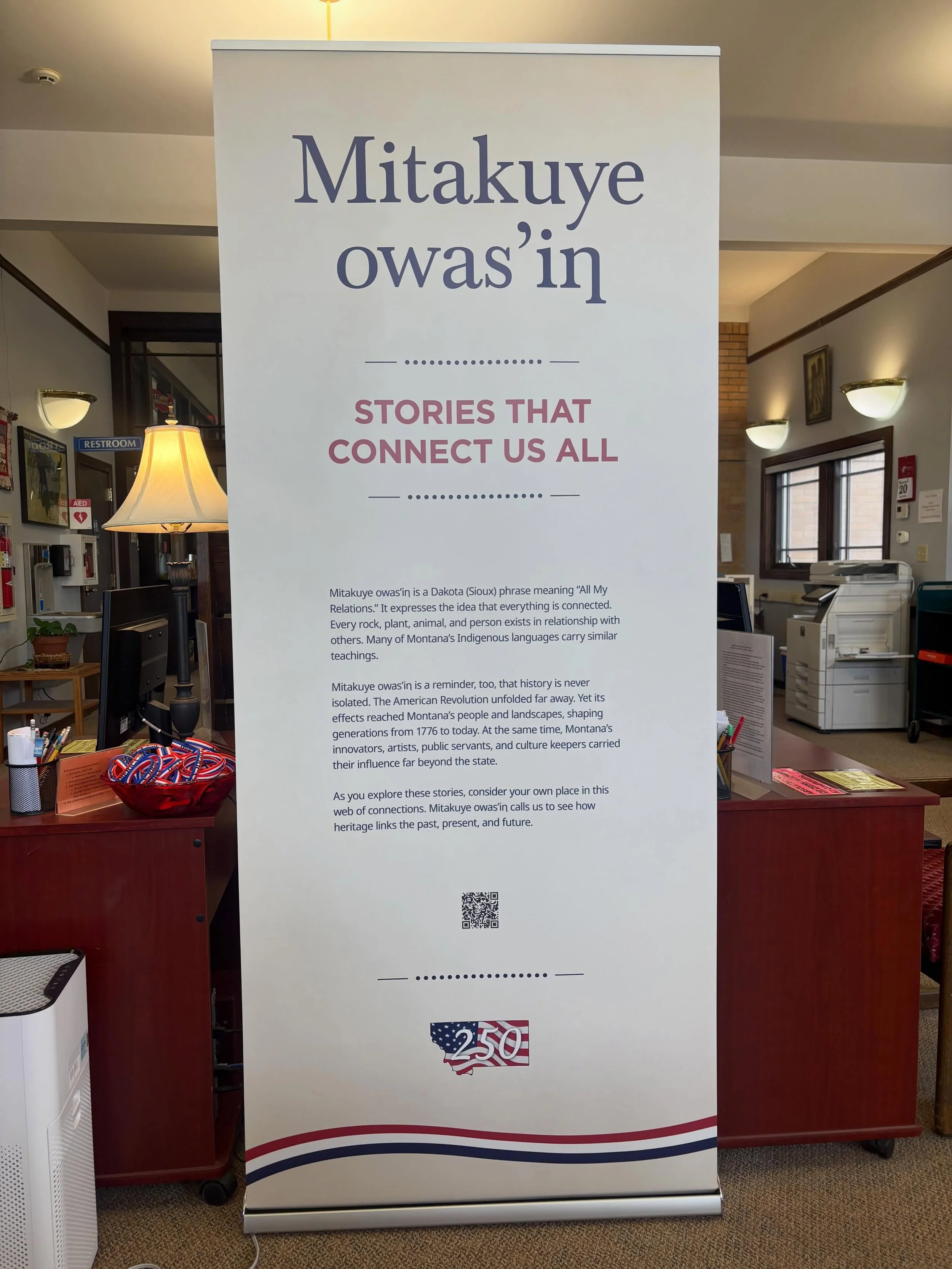 ~Wonder Wednesday~

Do you wonder what the #fortbentonlibrary is doing to observe America250?

The Montana Historical Society has generously loaned 5 banners to display for 6 weeks sharing &ldquo;Stories that Connect Us All.&rdquo;

Mitakuye owas&rsq