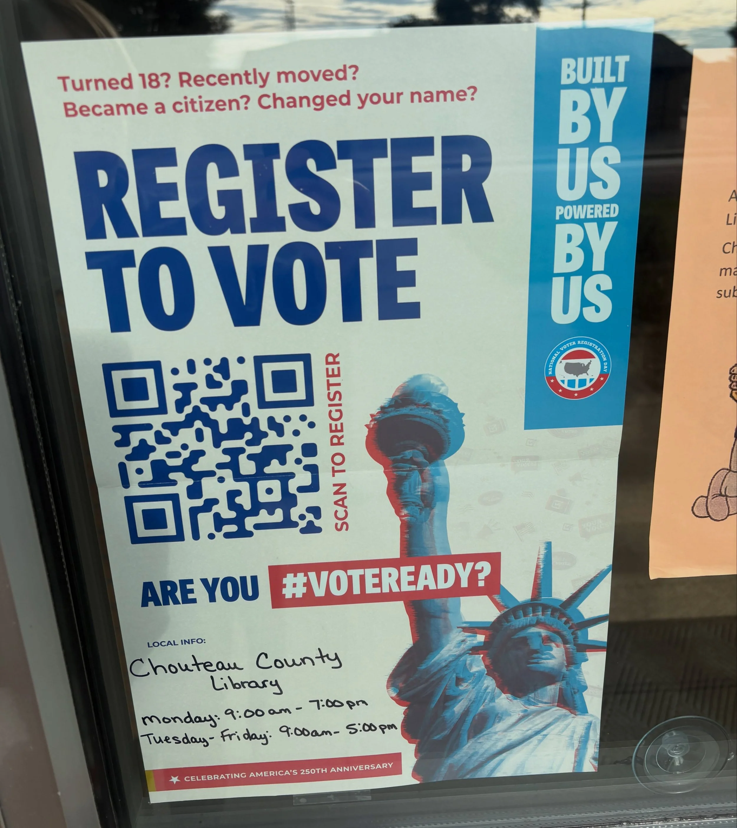 ~Trivia Tuesday~

Are you registered to vote? Is your voter registration information up-to-date? Did you know that you can get assistance at the #fortbentonlibrary?

FAQ:
&bull;Who can register to vote? To vote in Montana, you must:
~Be registered as