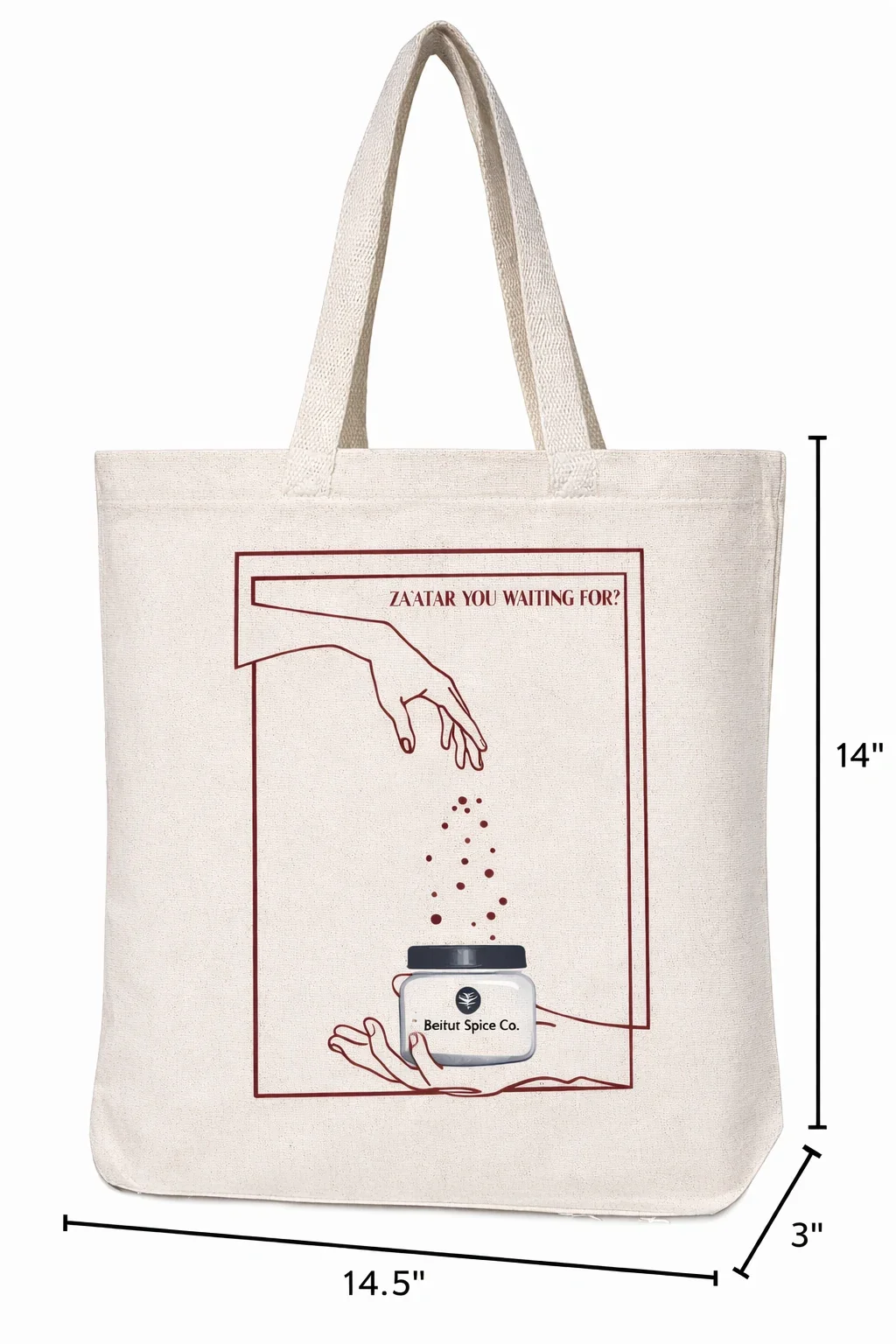 Side view of the Beirut Spice Co tote bag