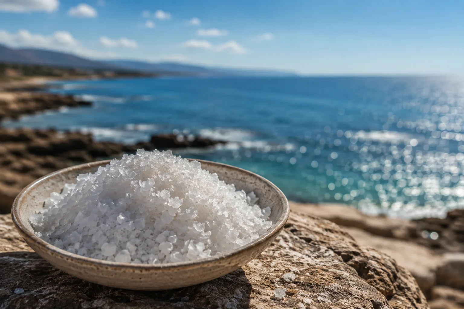 Fleur de sel gathered along the Lebanese coast using traditional methods