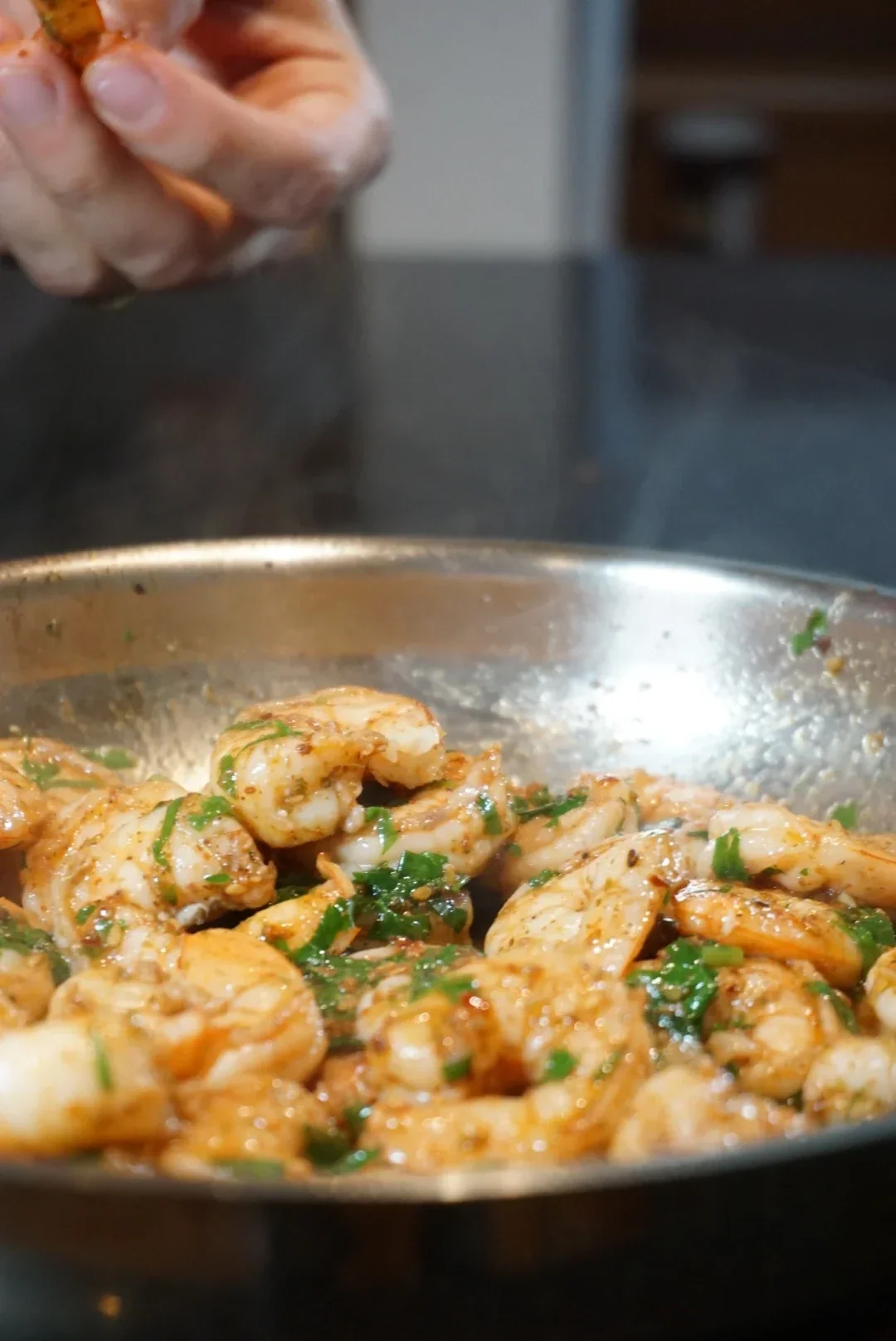 Aleppo pepper shrimp sauteed with garlic and spices