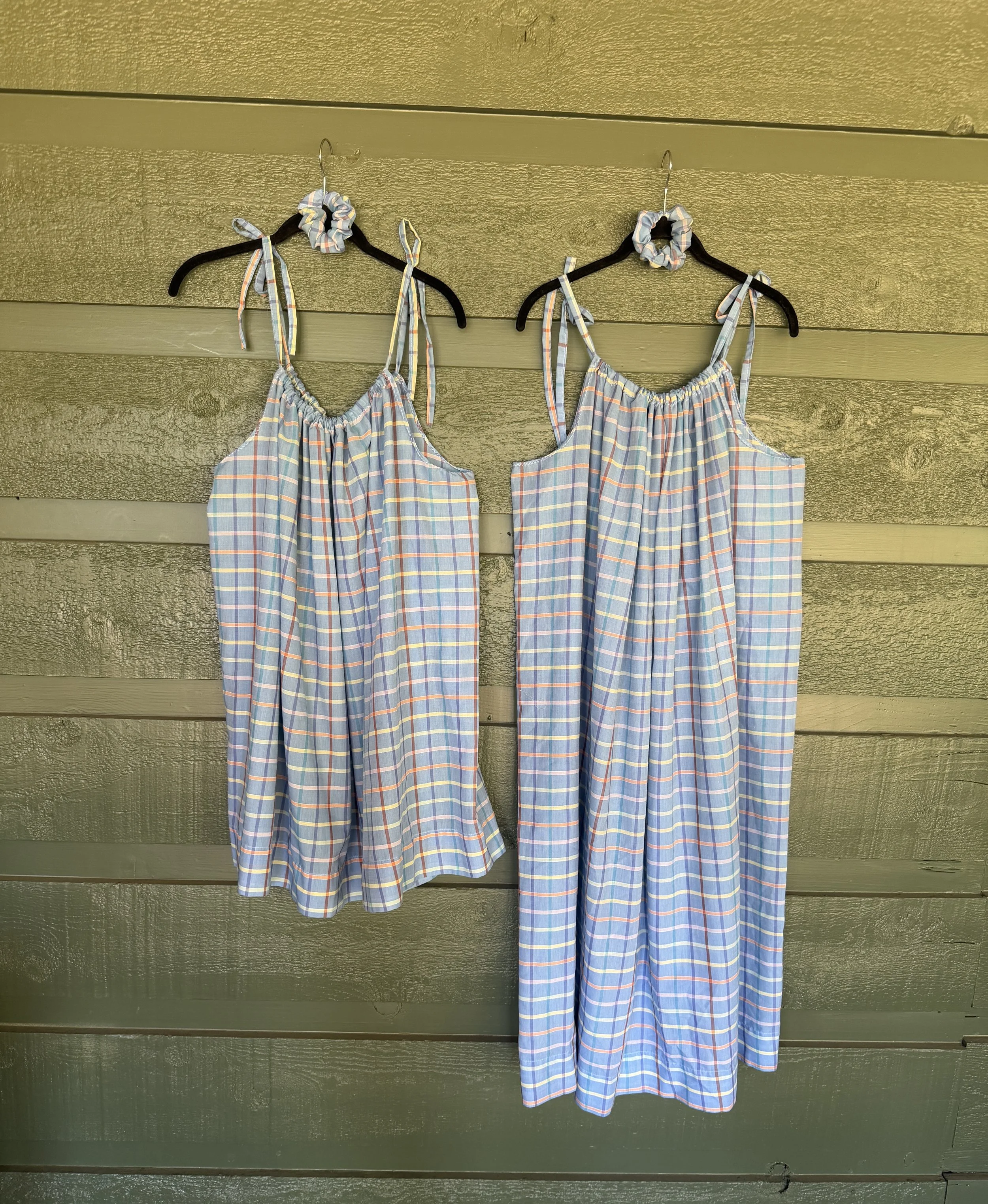 Blue Check - Mini + Maxi Sheet Dress | 1970s | Fits S-M-L