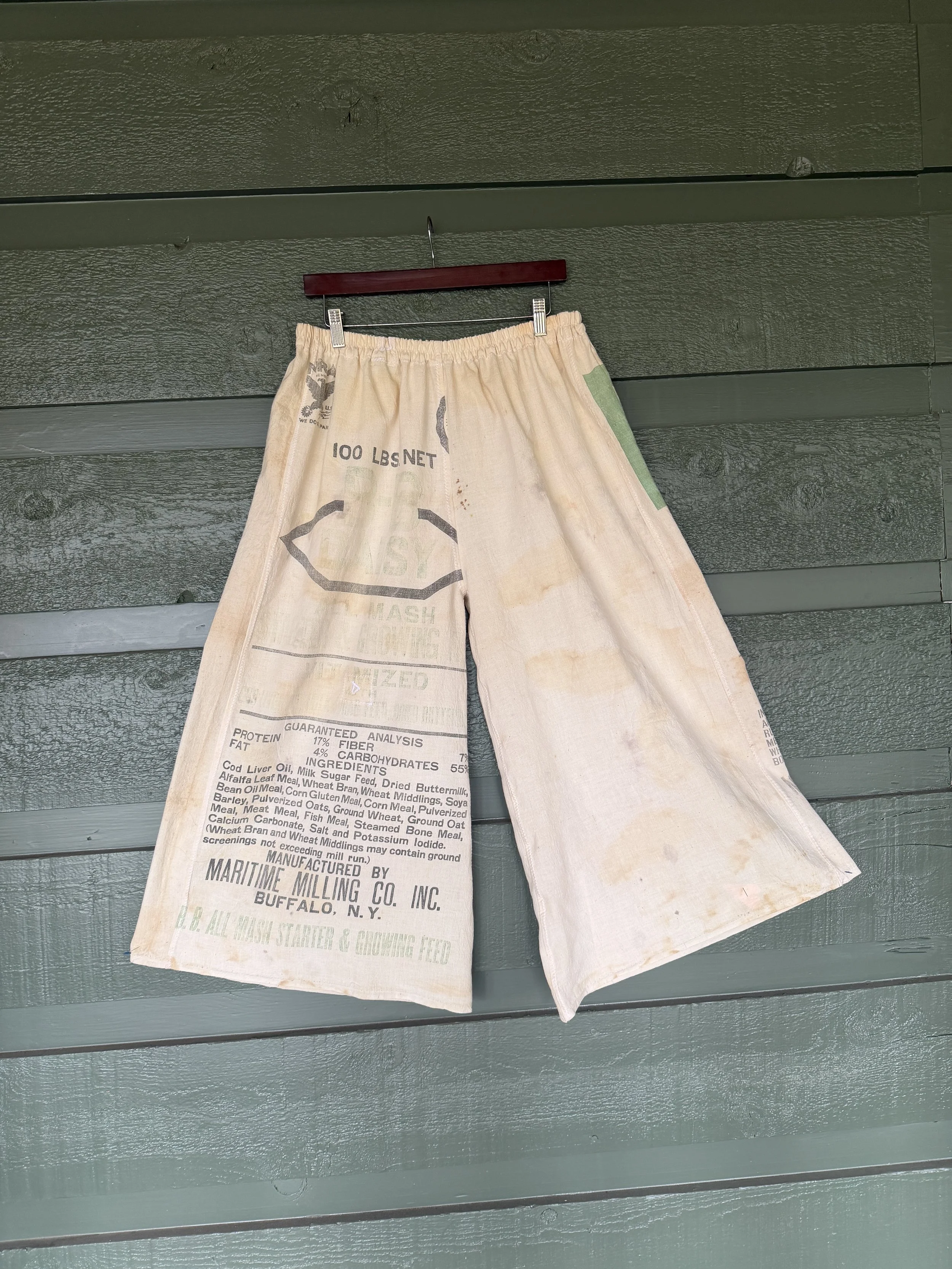 Green BB Bull Brand - Feed Sack Pants | 1933–1935 | fits M-L