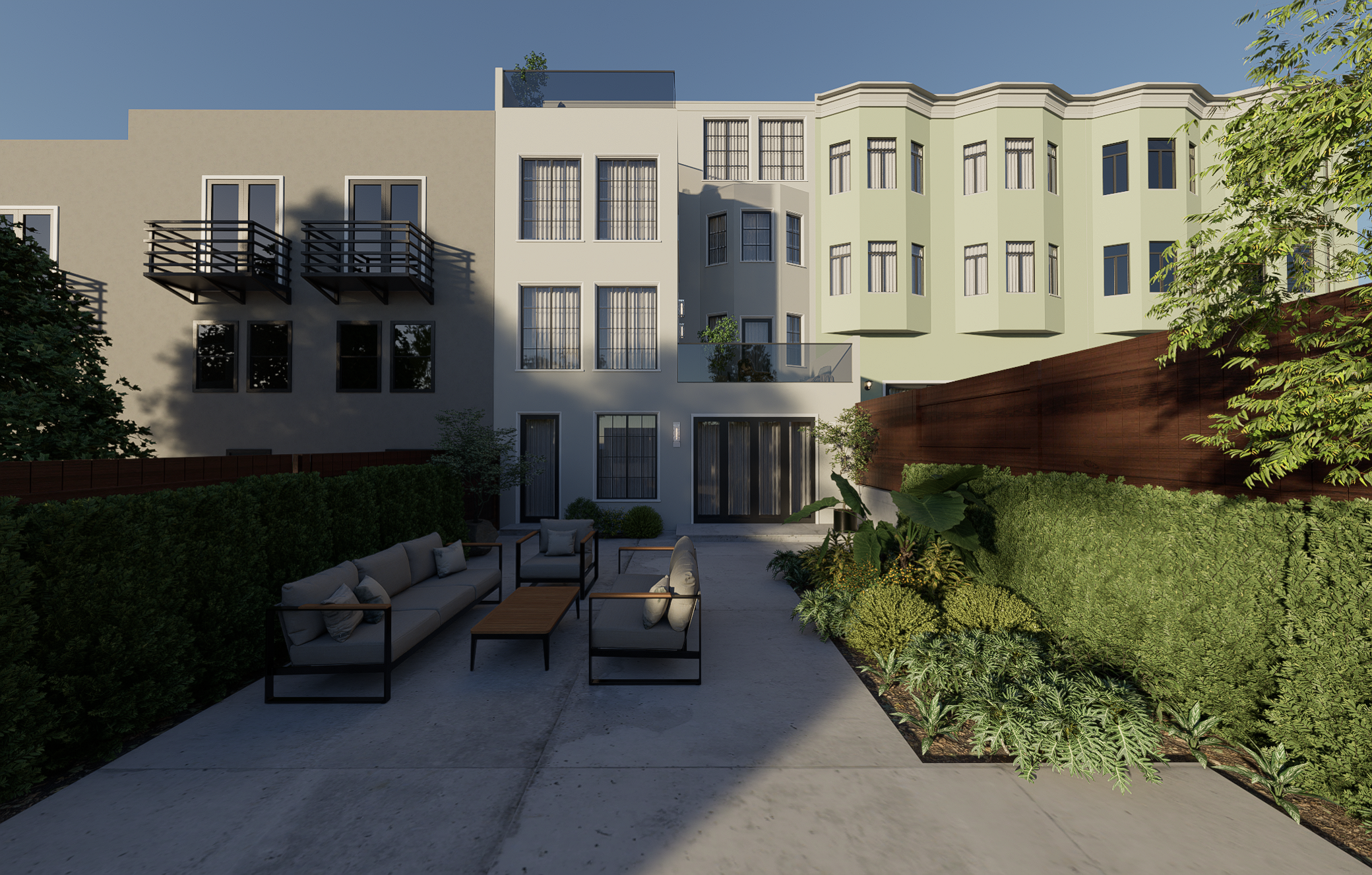 Beautiful private backyard with seating area