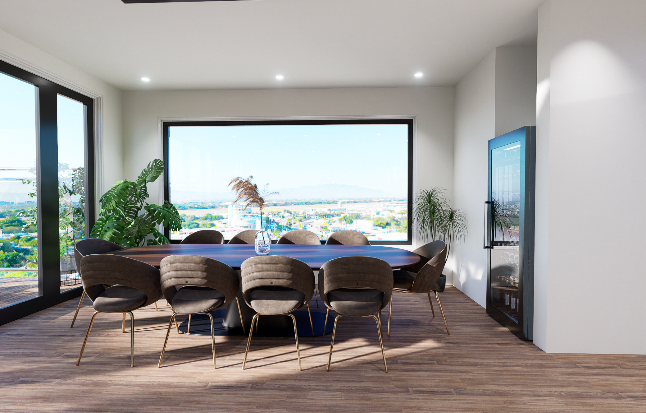 Dining room table with beauituful views of Russian Hill