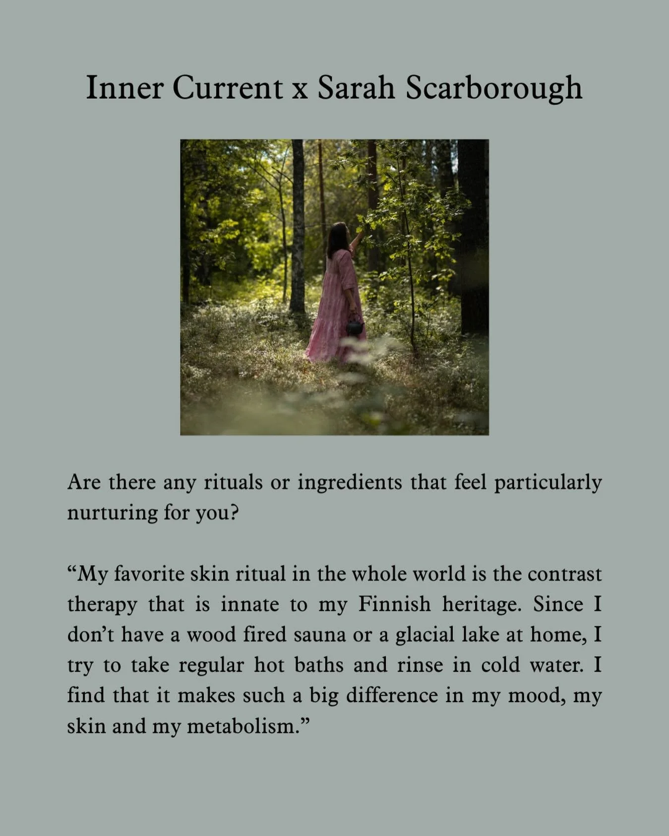 Inner Current x Sarah Scarborough

Sarah Scarborough is an internationally recognized tea practitioner, educator, and wellness expert featured in Forbes, Harper&rsquo;s Bazaar, London Financial Times and others. 

With a lifelong dedication to sourci