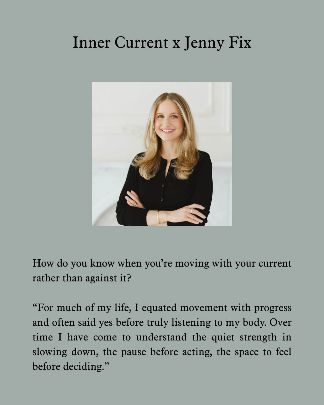 Inner Current x Jenny Fix

Jenny is a licensed esthetician based in Chicago and the founder of a studio that blends holistic skincare with advanced technology. Her approach focuses on understanding the skin as a living system that reflects what is ha