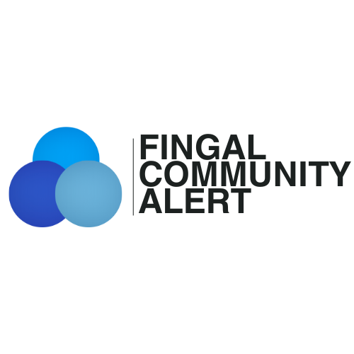 Fingal Community Alert logo with three blue circles and bold black text.