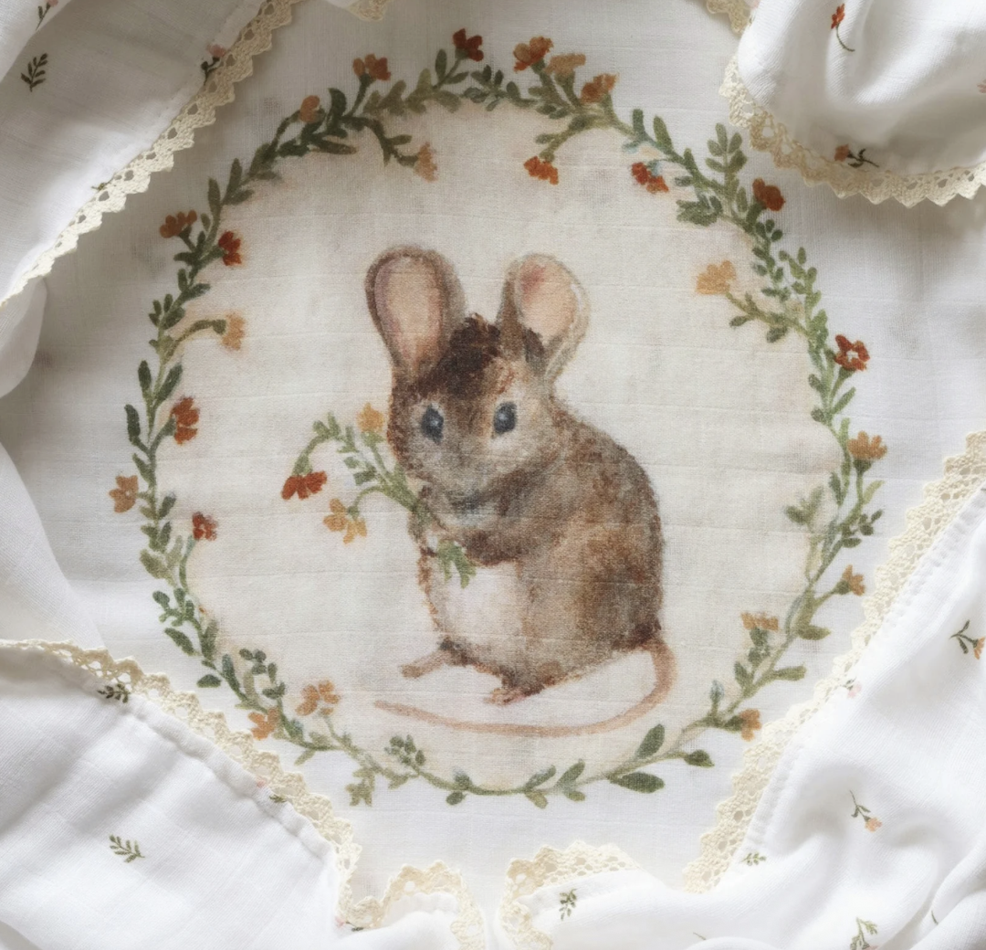 Heirloom Blanket - Mouse With Cream Floral
