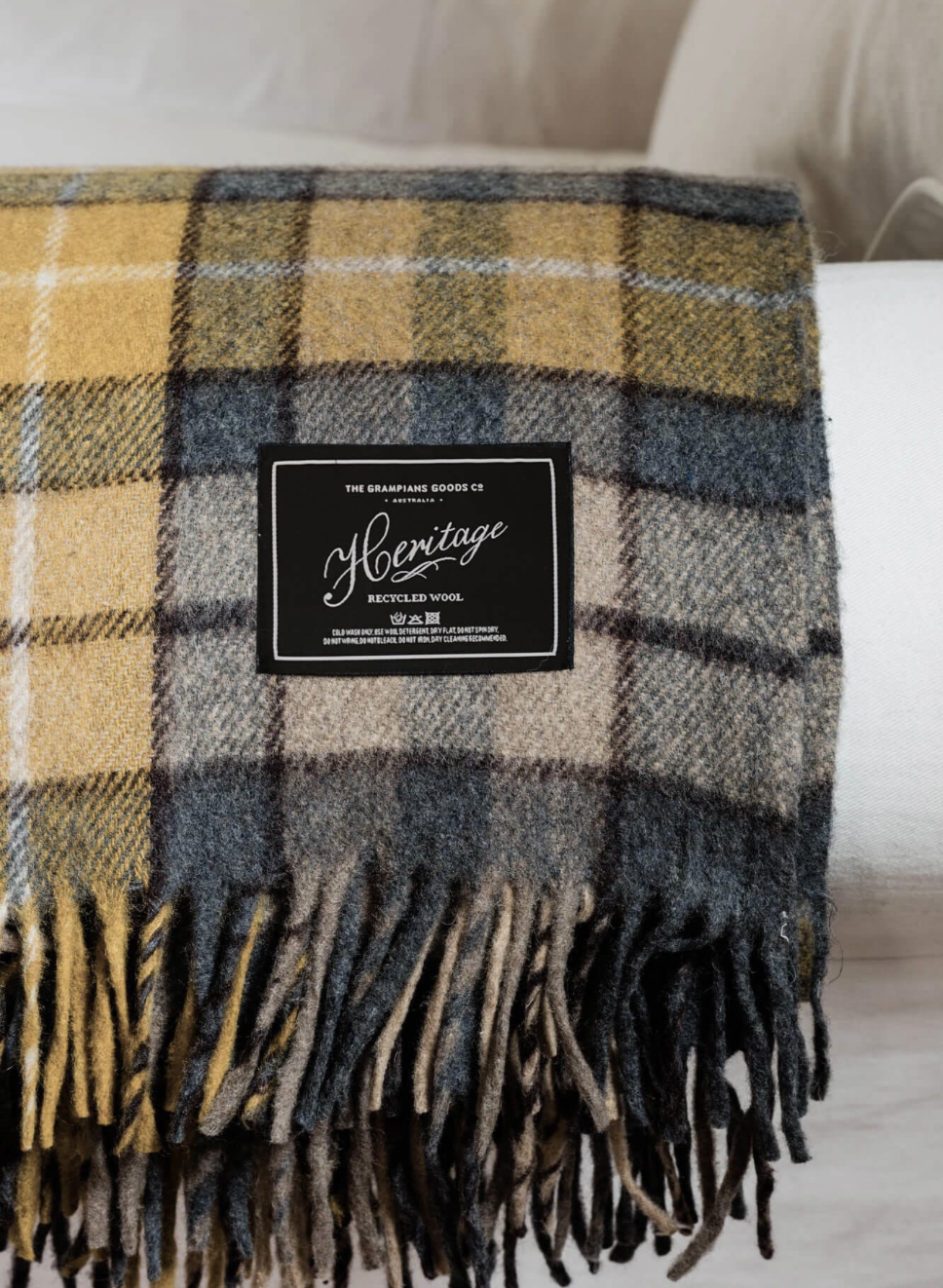 Grampians Good Co- Recycled Wool Tartan Blanket Gold