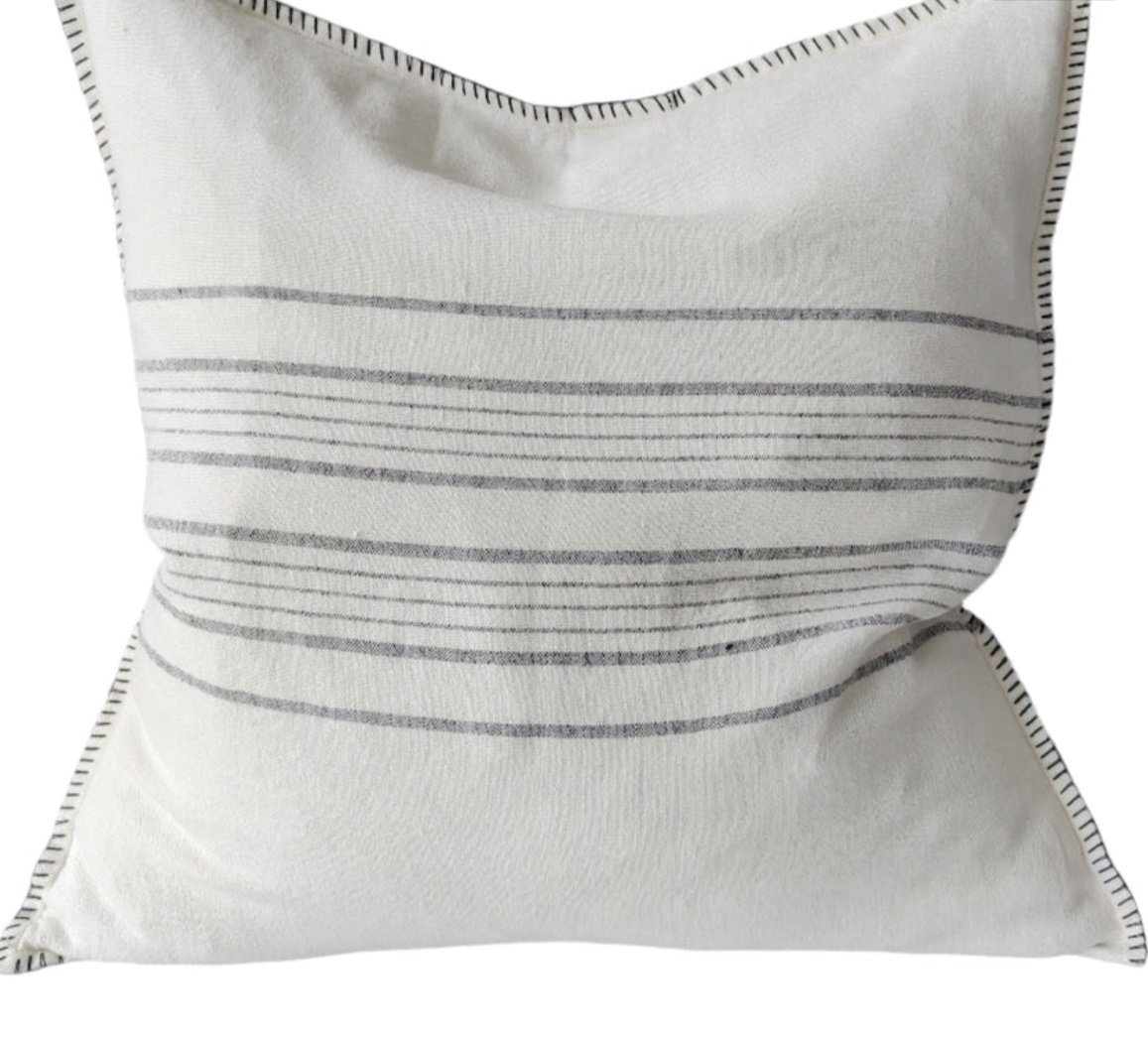 Zoey Pure French linen Cushion - Off White With Blanket Stitch Edge