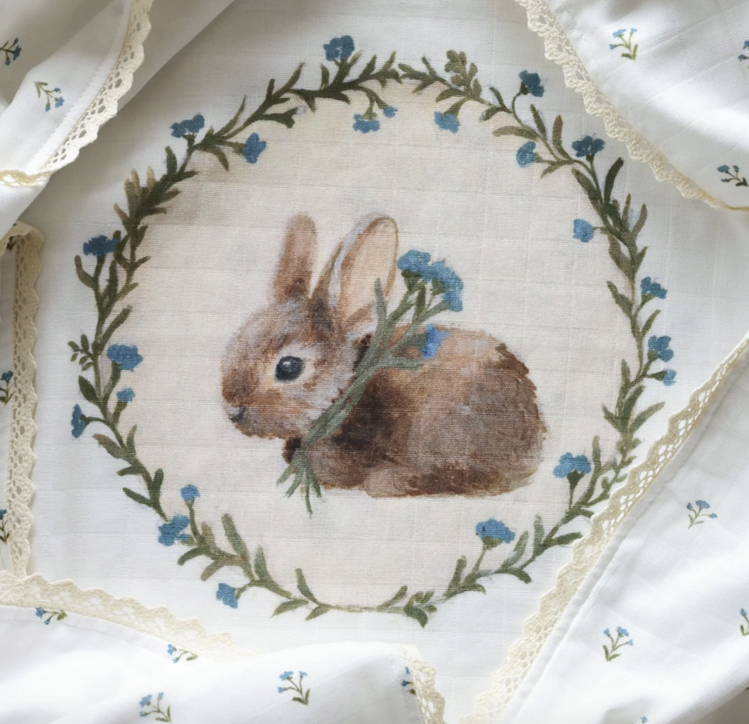 Heirloom Blanket - Bunny & Blue Floral