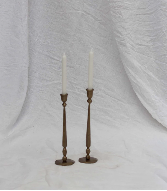 Tessa Iron Candle Pillar - Antique Brass