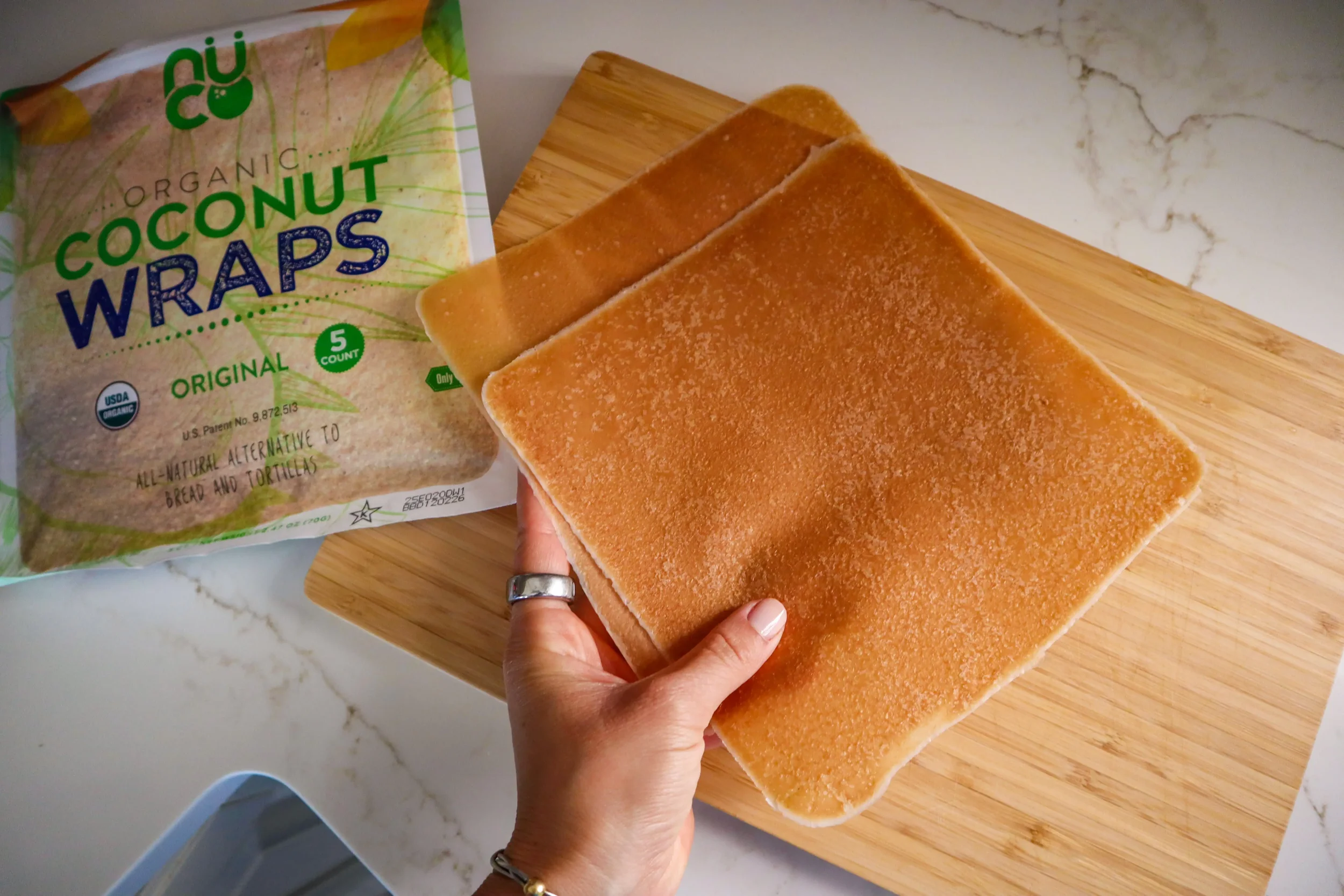  coconut wraps ready to be cut into strips 