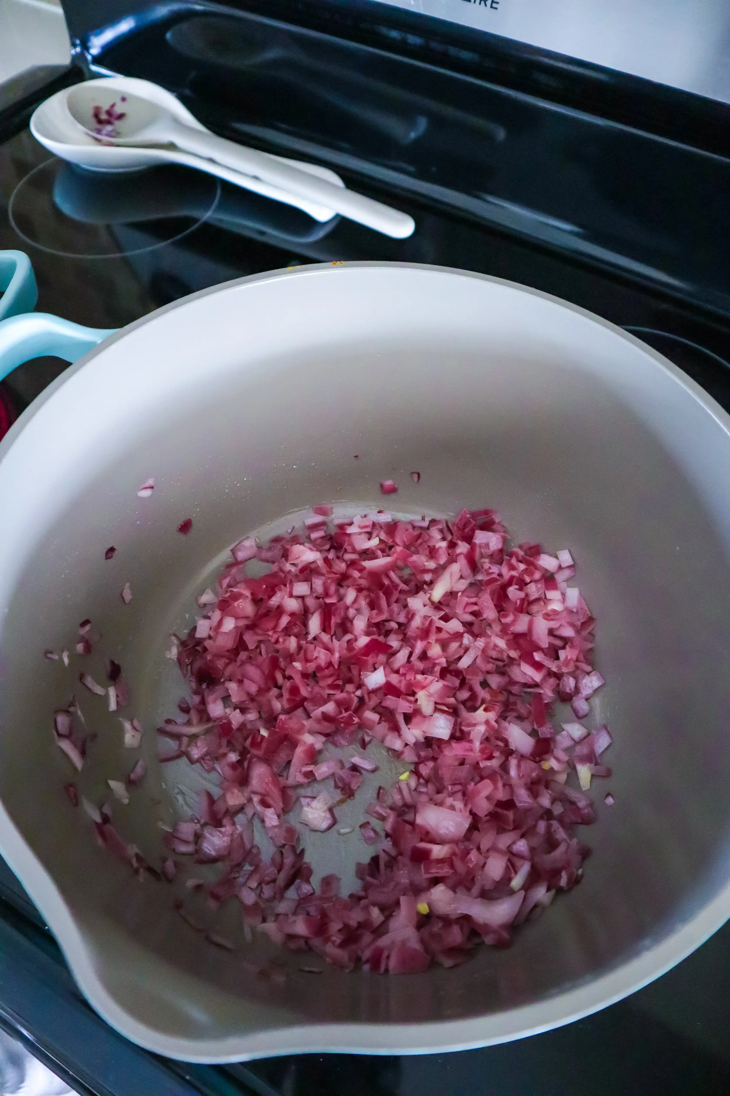 Sauté the onion in Vegetarian Chili Recipe - Jazzleaf.webp