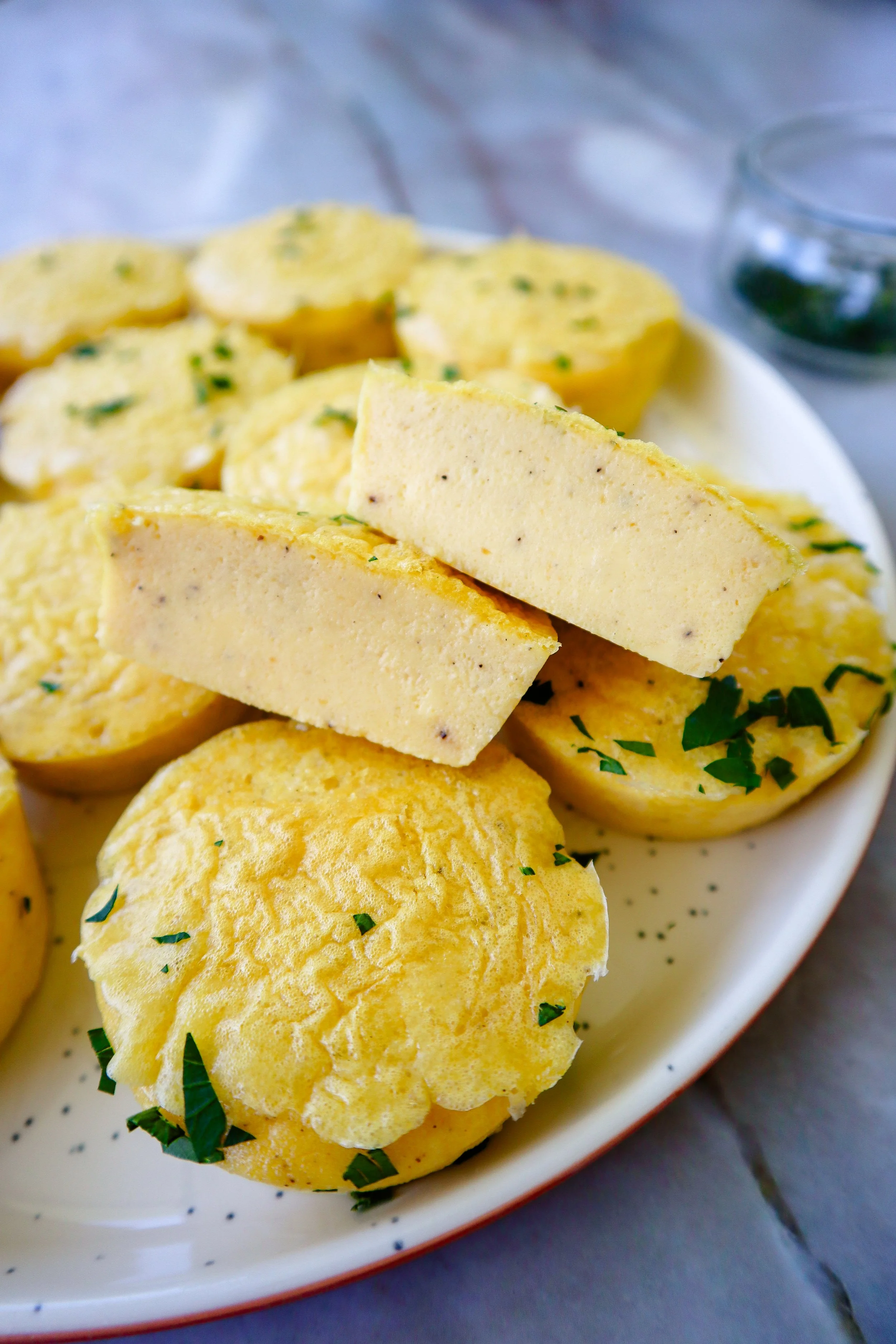 Fluffy cottage cheese egg bites served on a plate