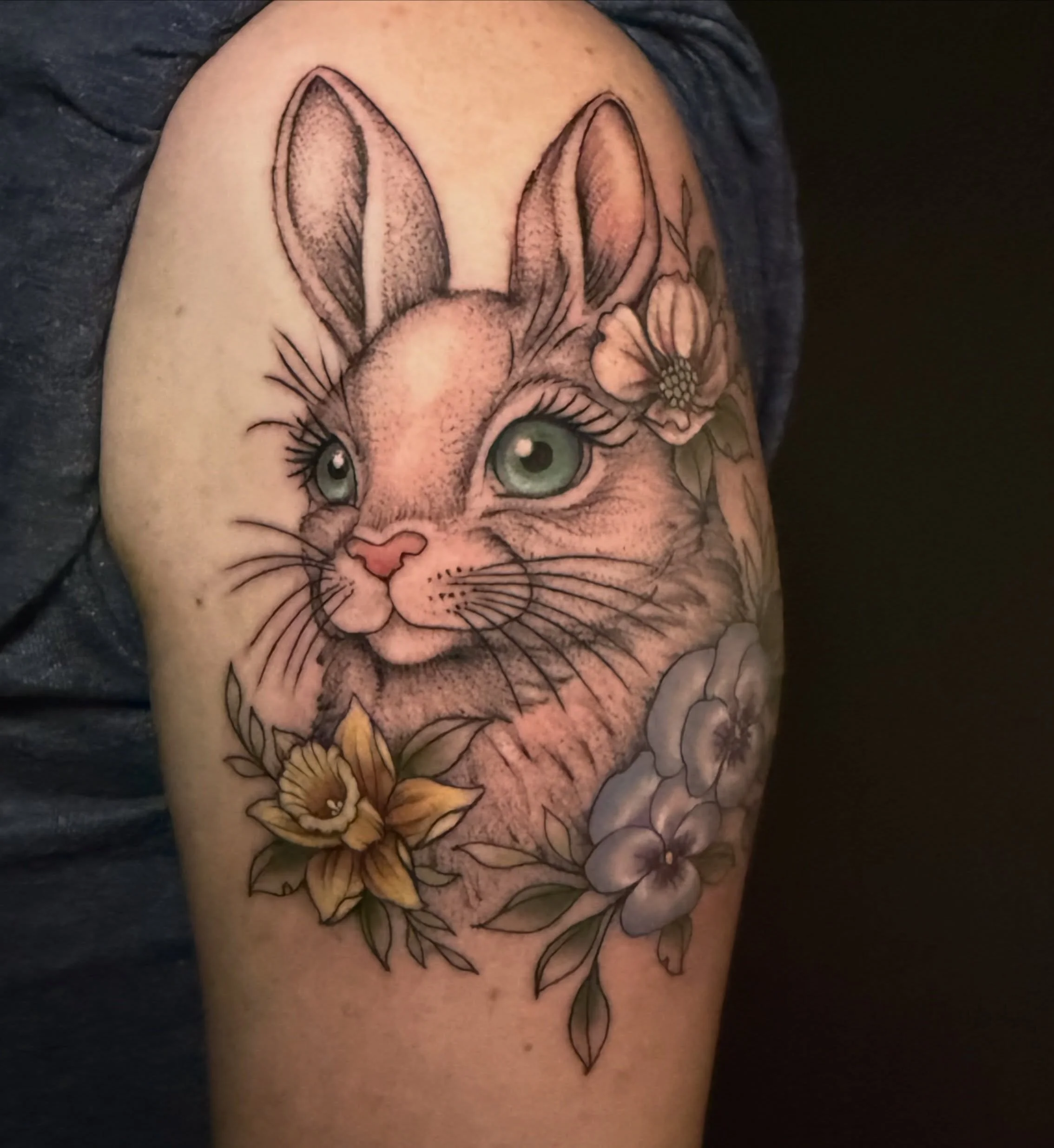 This bunny was so cute and fun! We kept the colors muted and soft for this client. Thanks so much! #athensgatattooartist #athensgatattoo #atltattooartist #ladytattooer #uga