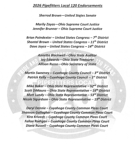 ENDORSED CANDIDATES: Pipefitters Local 120