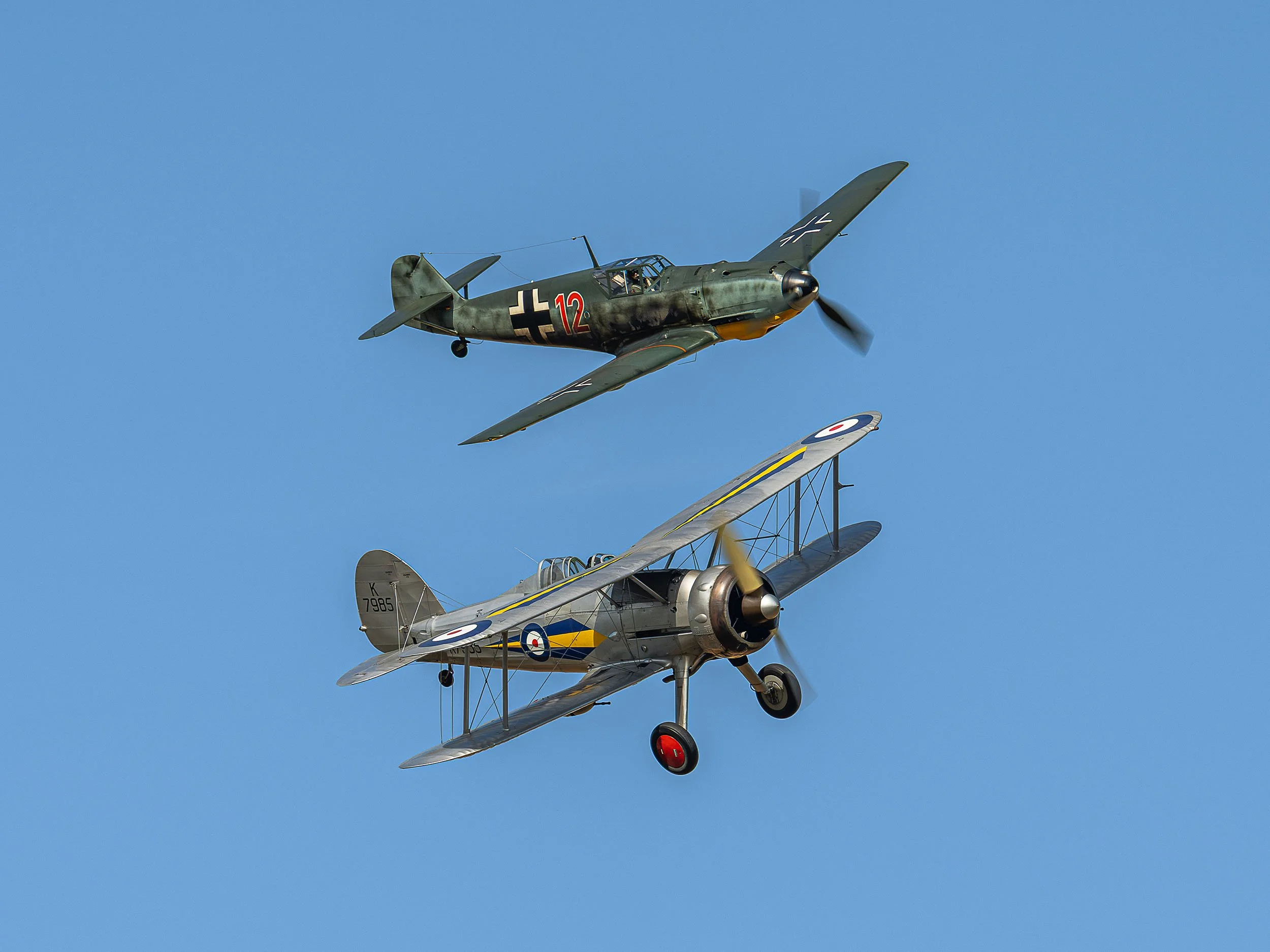 Gloster Gladiator Mk.1 and Messerschmitt Bf109 E-4 Red 12 | Festival of Flight Airshow