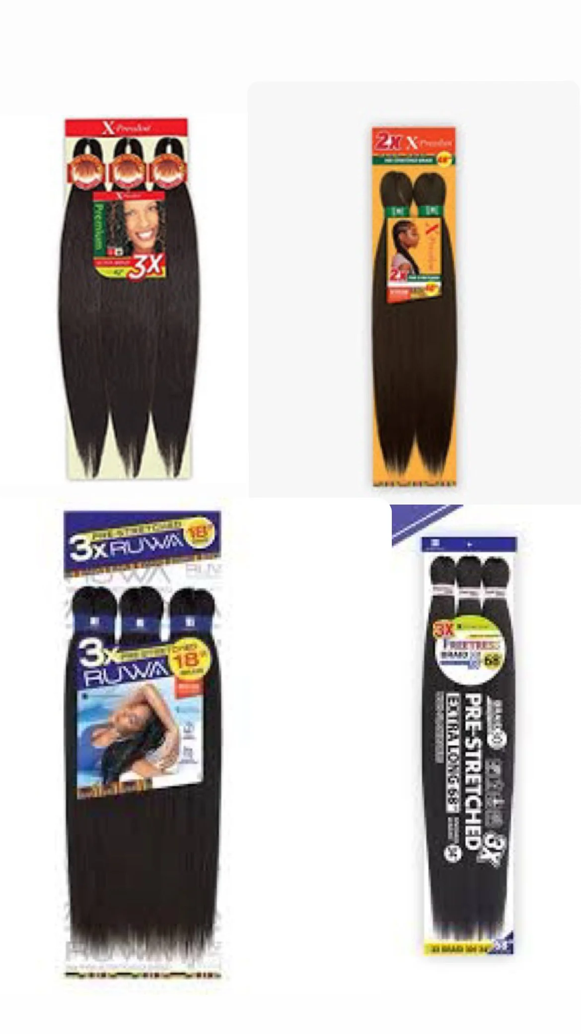 Prestretched Braiding Hair - Preferred brands or similar brands
-Best for box/knotless braids and feed-in/cornrow braids