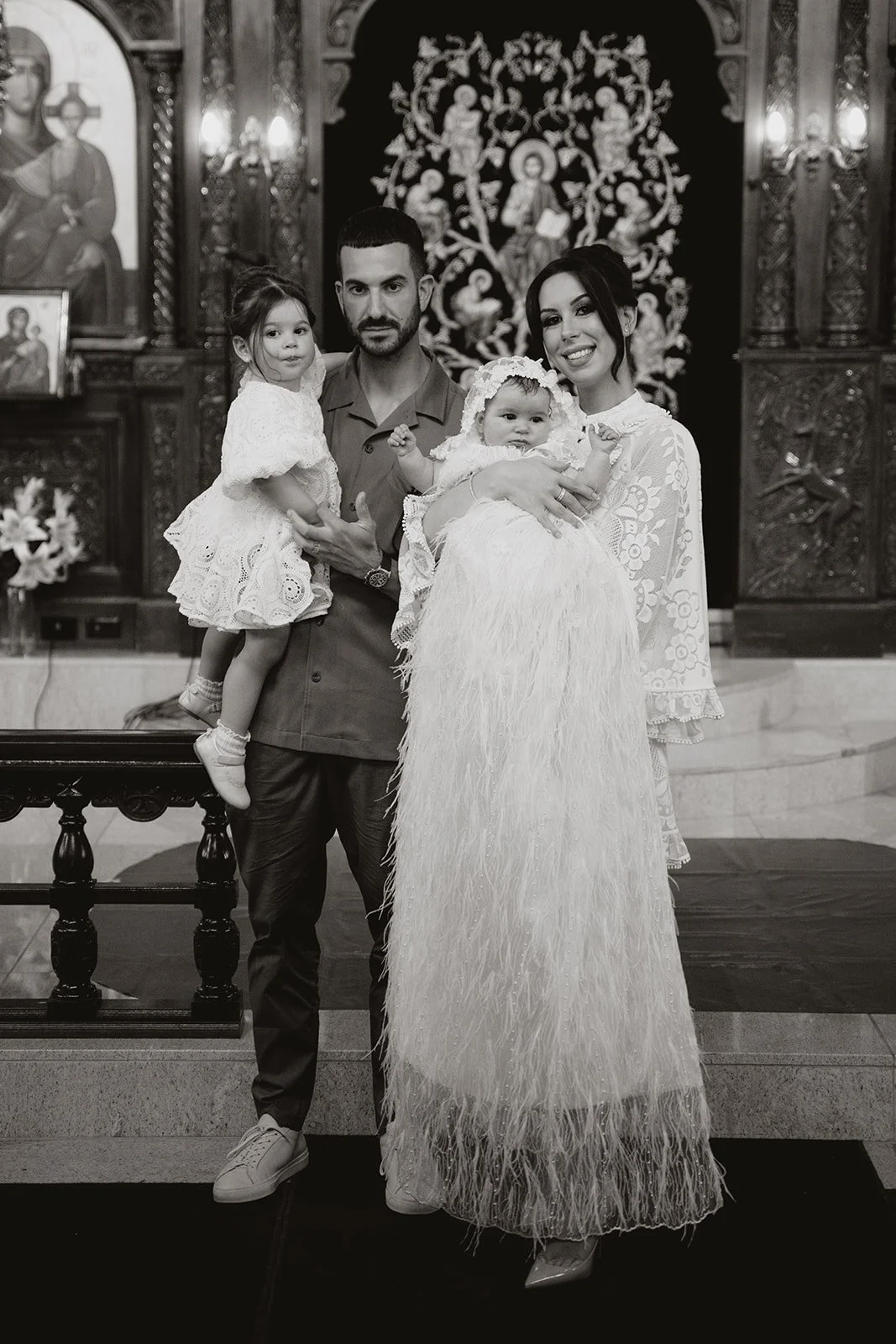 Family Photographed at Baptism Christening at St. Nektarios Greek Orthodox Church Fawkner Melbourne